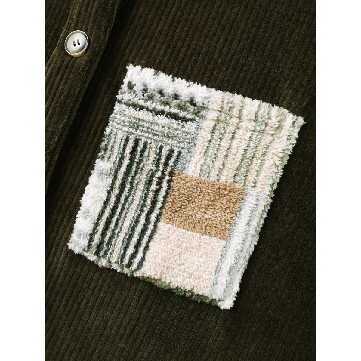 Plus Size Boho Patchwork Button-Down Jacket Women ArmyGreen Leisure Texture Loose Ladies Casual Winter Coats BloomChic 26/4X Product Image