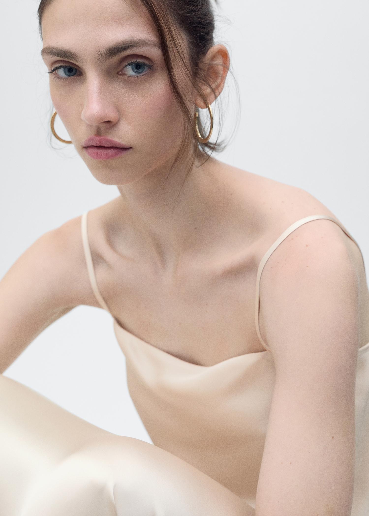 Satin top with draped neckline - Women | MANGO USA Product Image