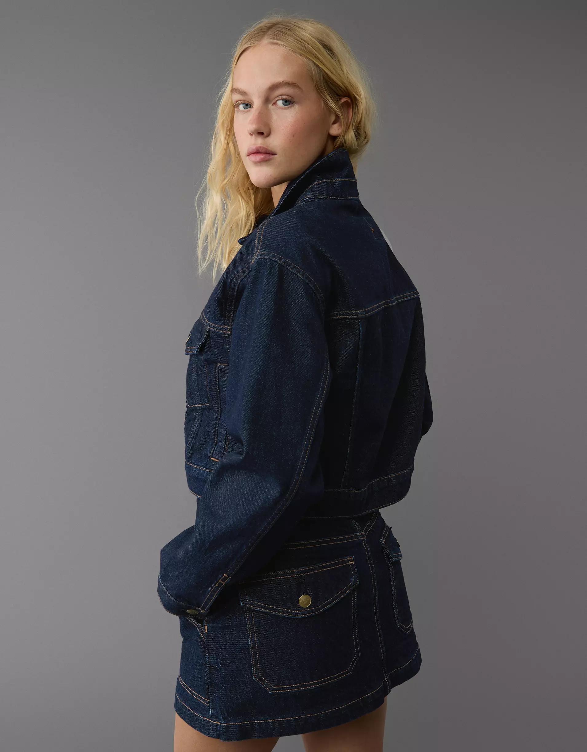 AE Cropped Corduroy Collar Denim Jacket Product Image