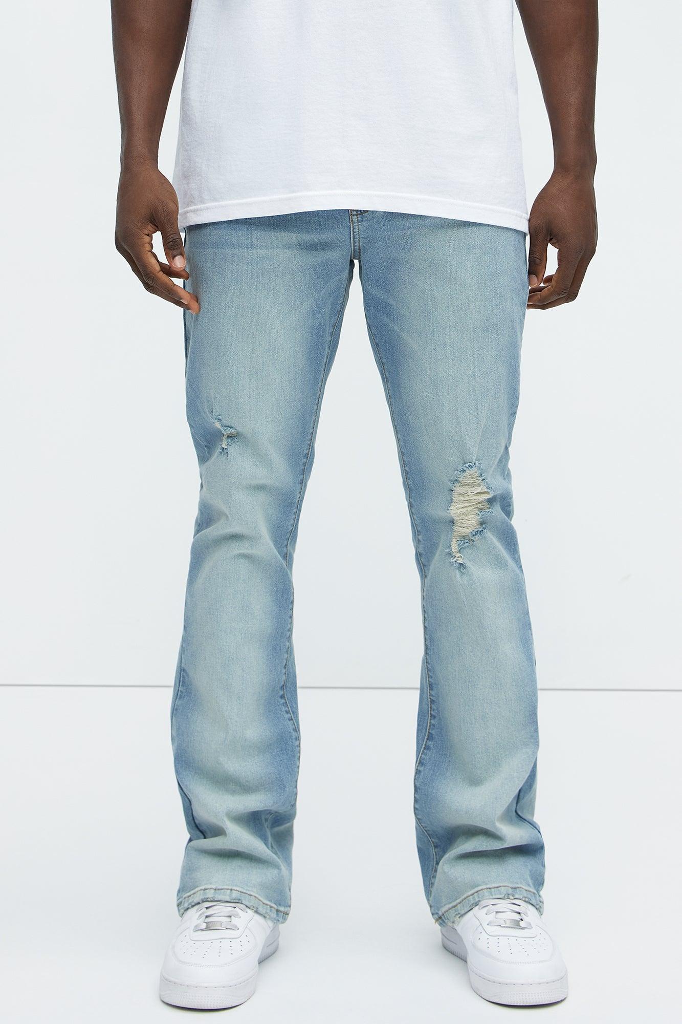 Take No L's Stacked Slim Flared Jeans - Medium Blue Wash Product Image