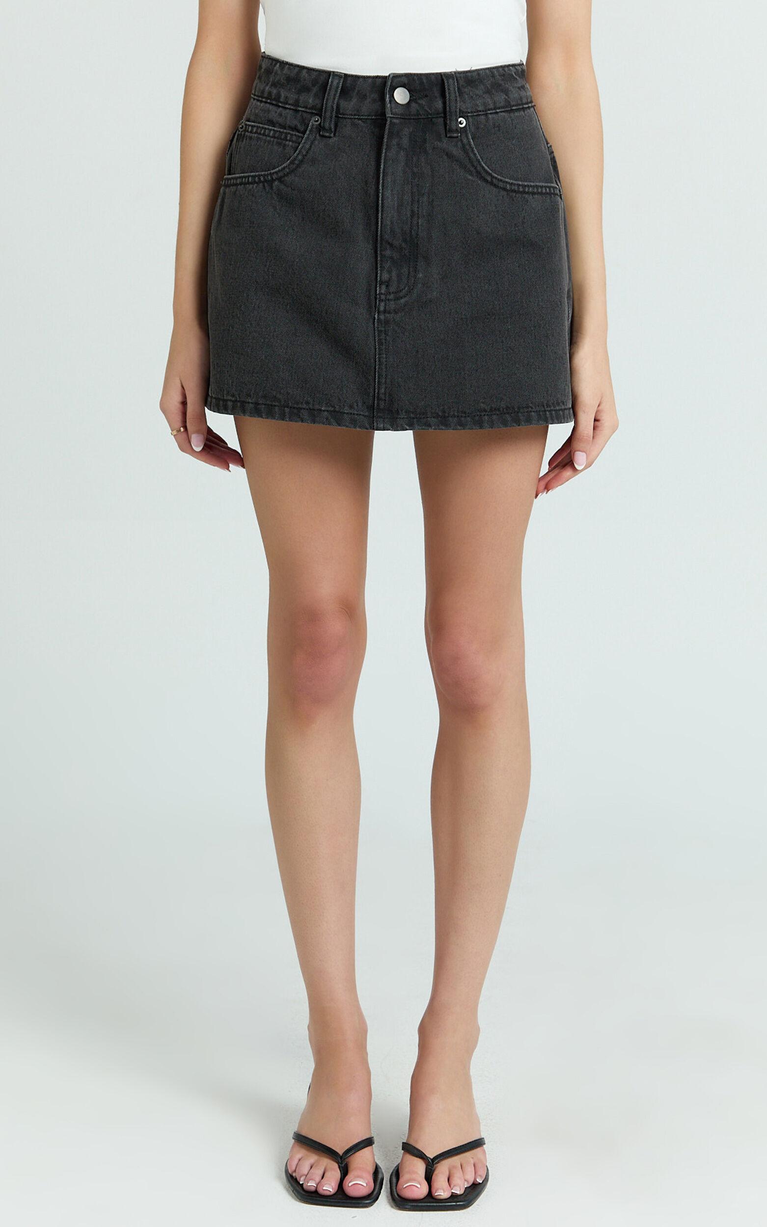 Harriet Skort - Mid Waisted Recycled Denim Skort in Black Product Image