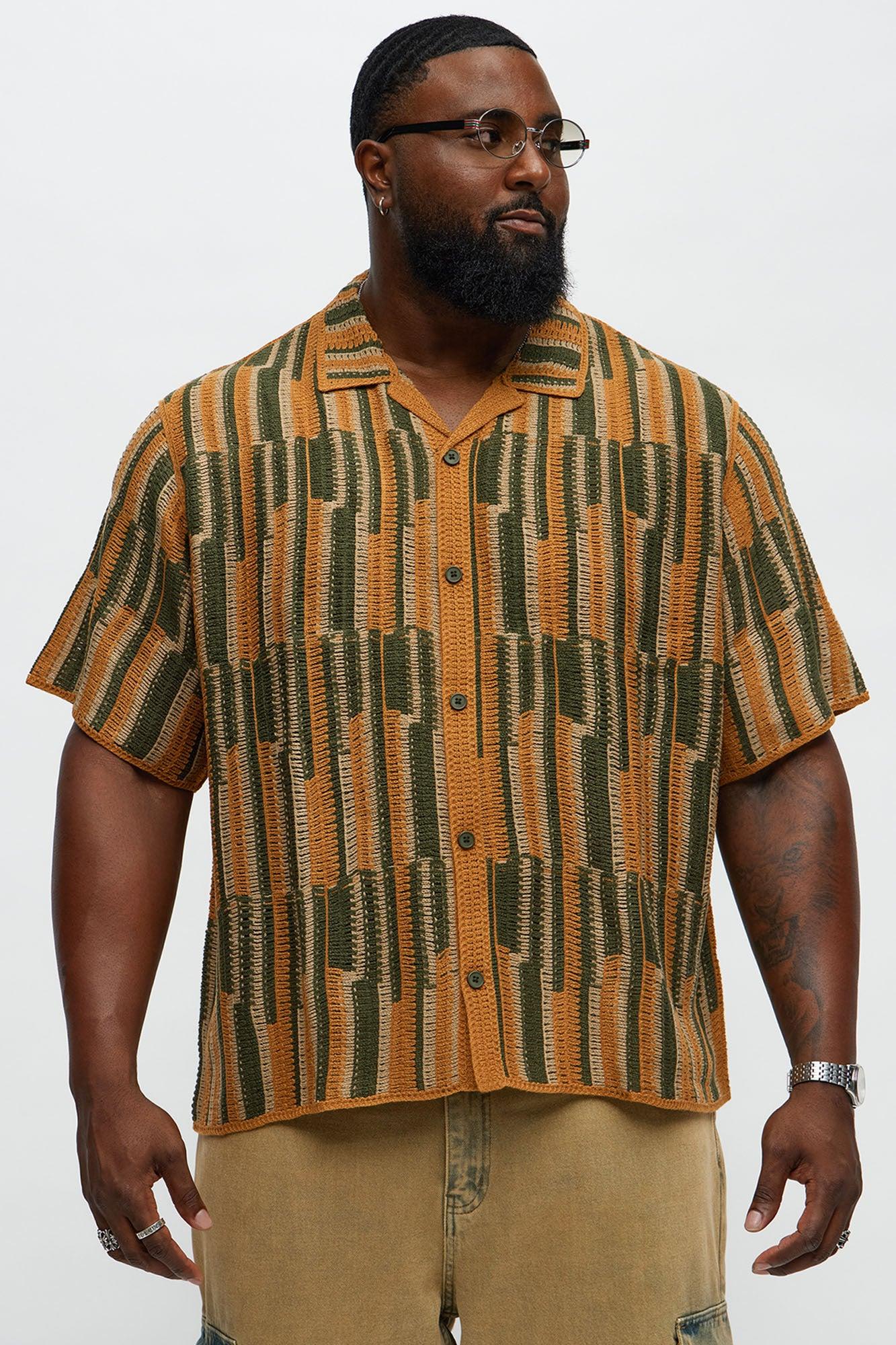 Victor Crochet Cuban Collar Button Down Shirt - Multi Color Male Product Image