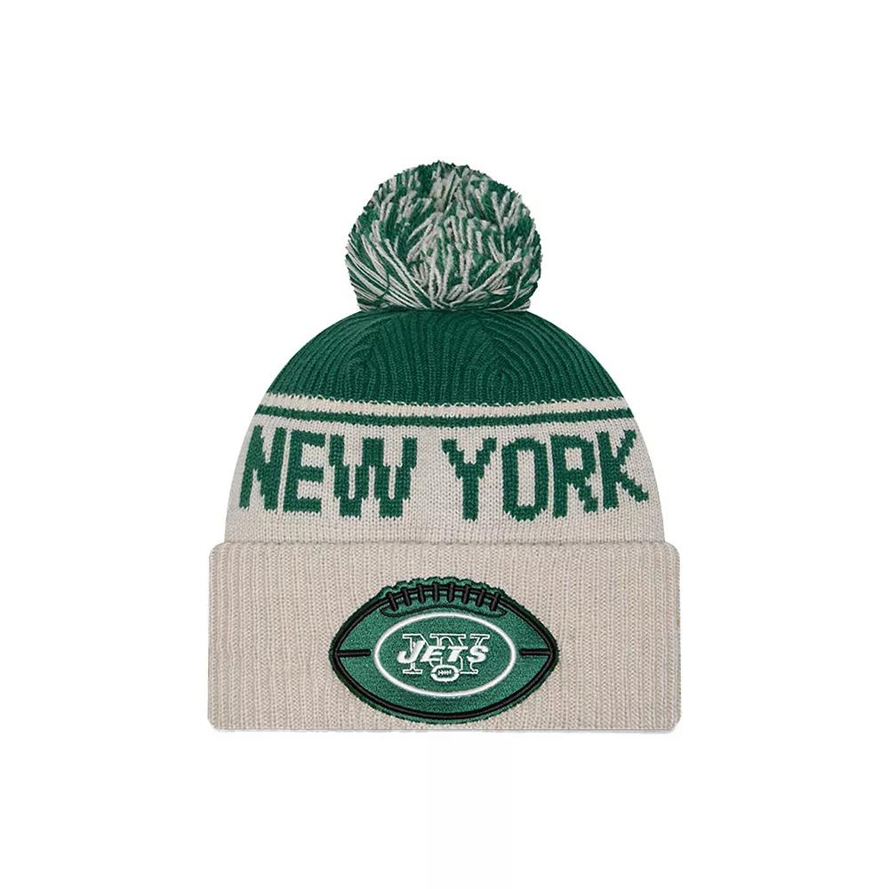 Men's New Era Stone New York Jets NFL Sideline Historic Cuffed Knit Hat with Pom, Team Product Image