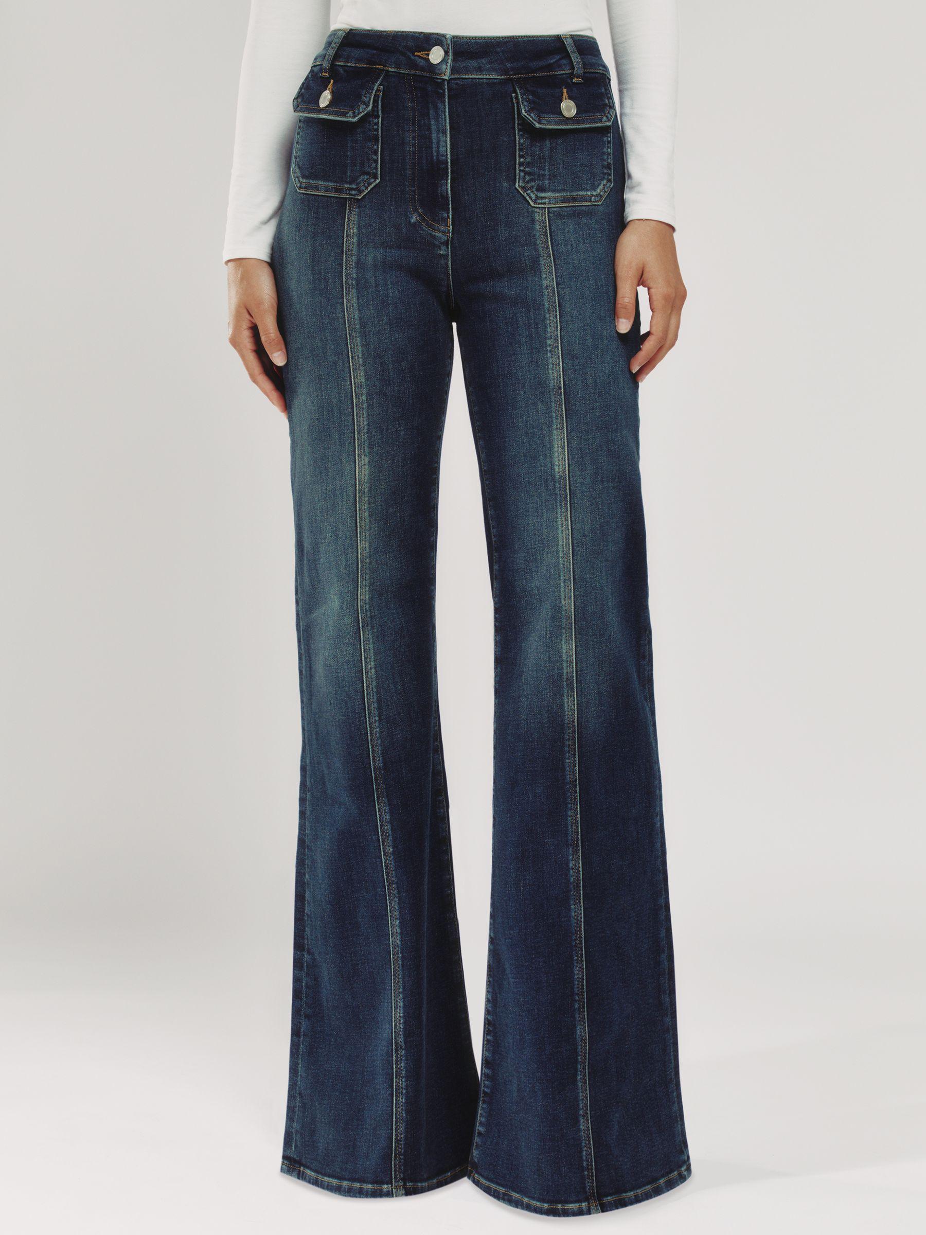 Button-Pocket Flared Jeans in Mid Blue Product Image