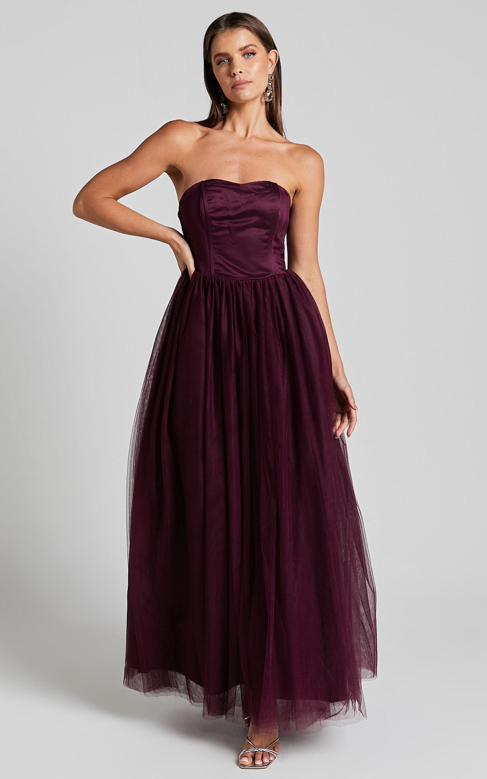 Gemma Maxi Dress - Strapless Sweetheart Tulle Fit & Flare in Aubergine Product Image