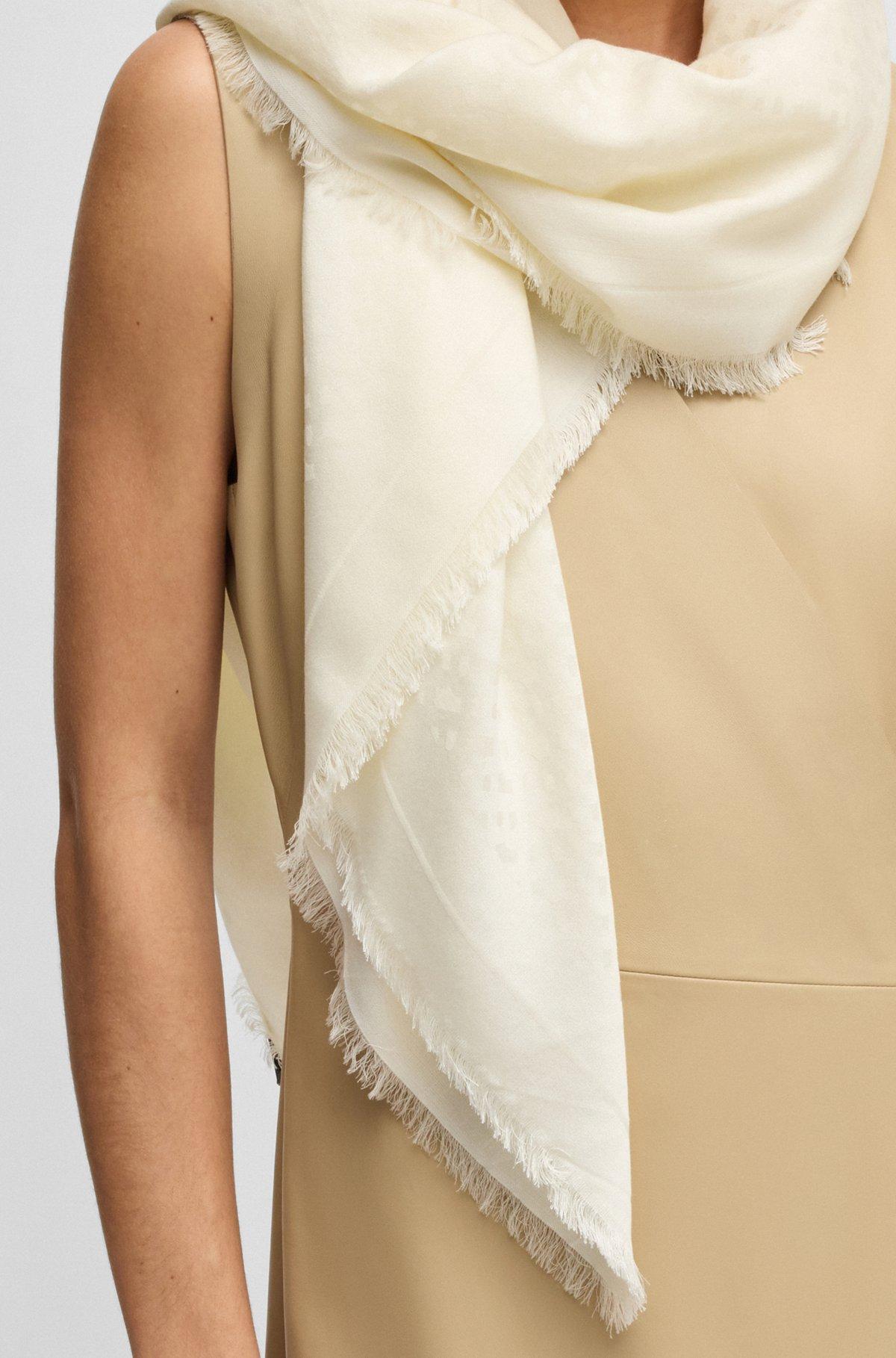 BOSS - Monogram-jacquard scarf in modal and wool - White Product Image