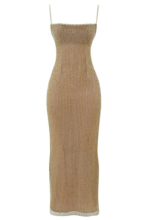 Alondra  cafe au lait beaded maxi dress - limited edition Product Image