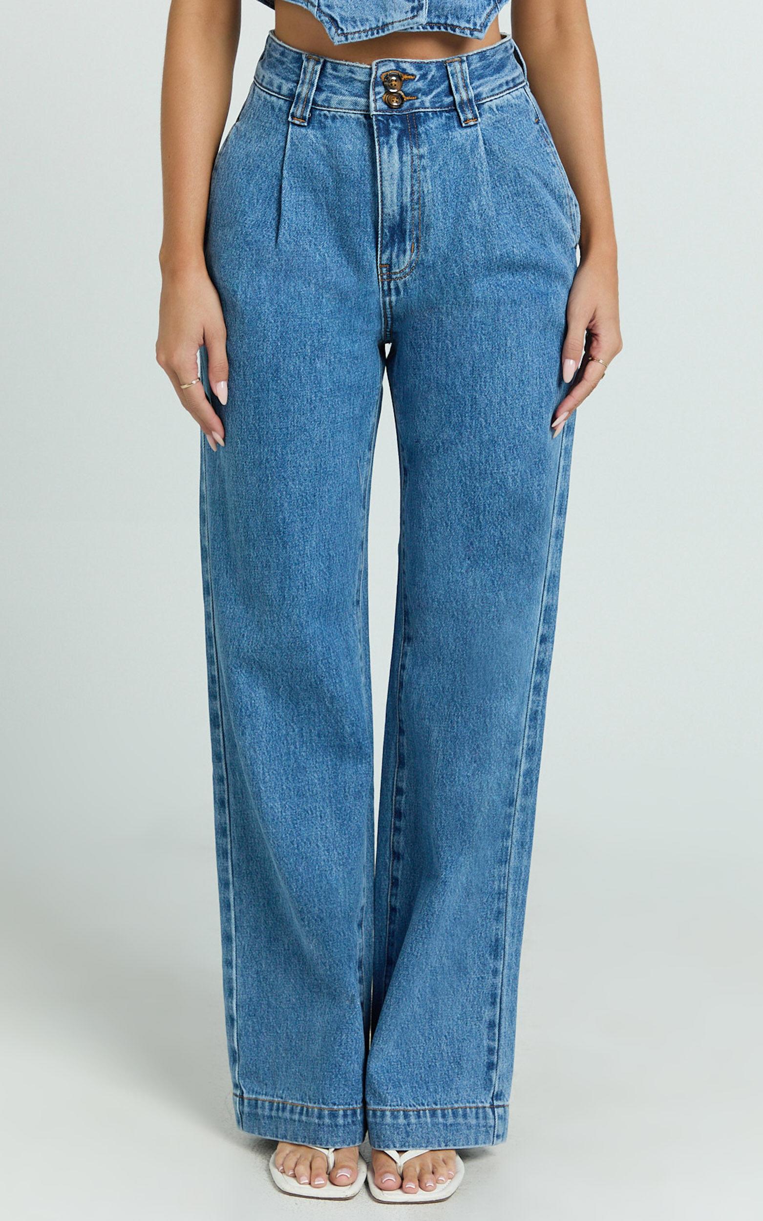 Fergie Jeans - Denim High Waisted Straight Leg Denim Jeans in Mid Blue Wash Product Image