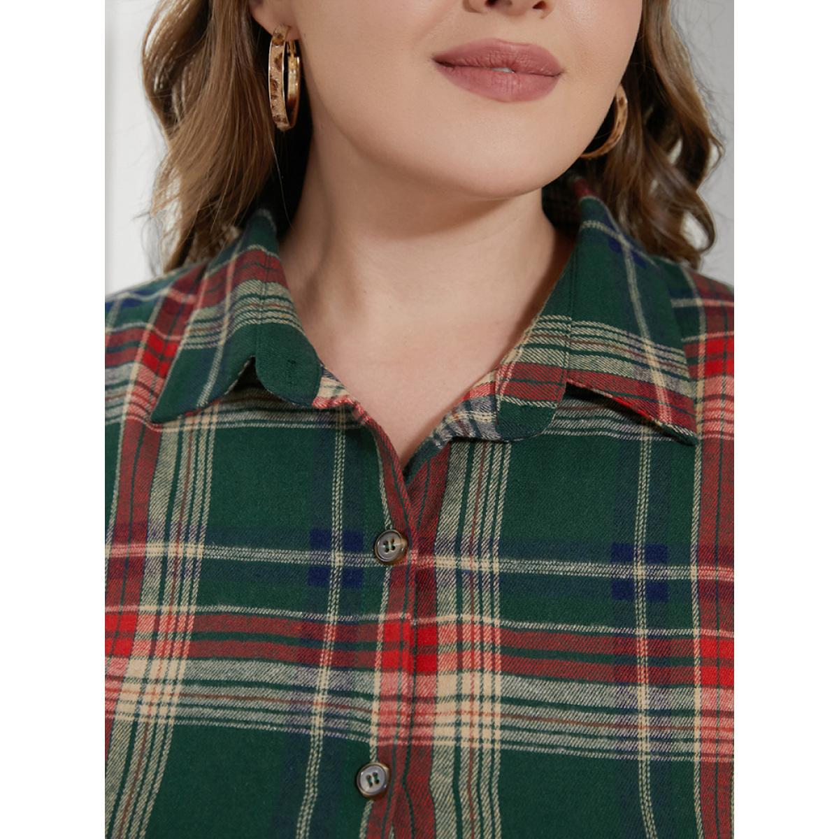 Plus Size Multicolor Plaid Shirt Collar Button Belted High Low Hem Blouse Women Casual Long Sleeve Shirt collar Everyday Blouses BloomChic 22-24/3X Product Image
