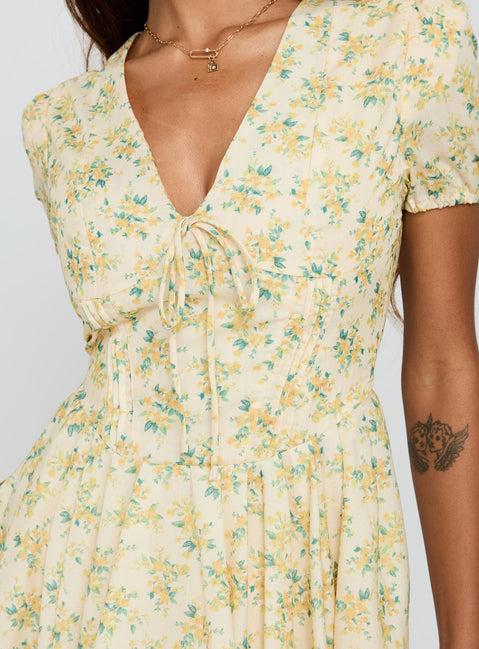 Ethelyn Mini Dress Yellow Floral Product Image