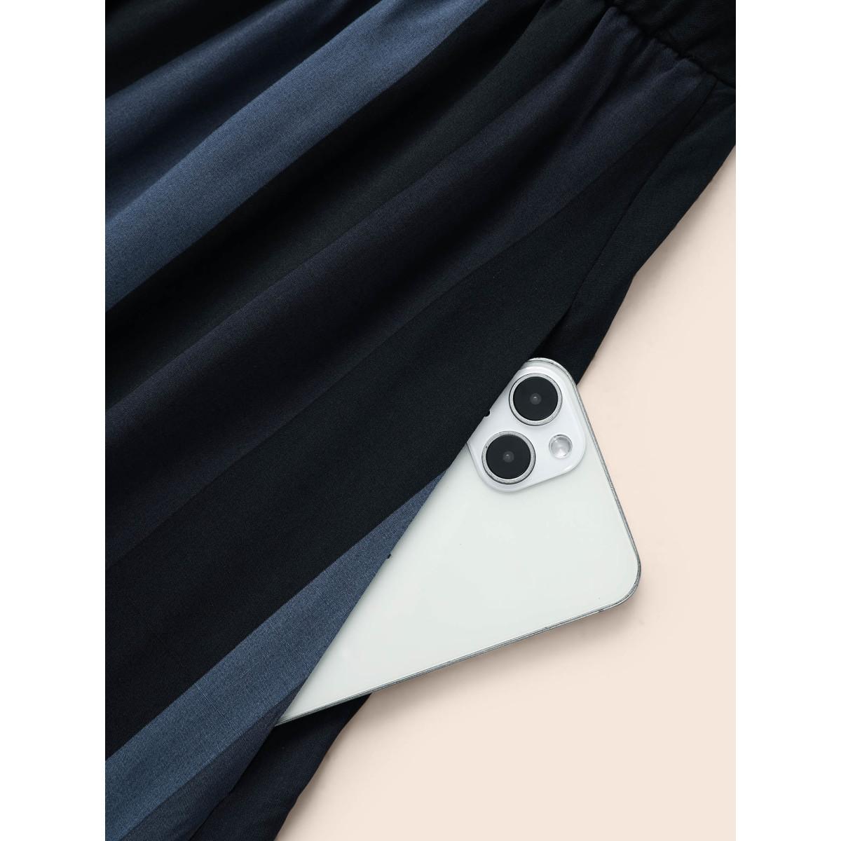 Plus Size Colour Striped Patchwork Belted Button Through Dress Midnight Women Office Belted Shirt collar Long Sleeve Curvy Midi Dress BloomChic 22-24/3X Product Image