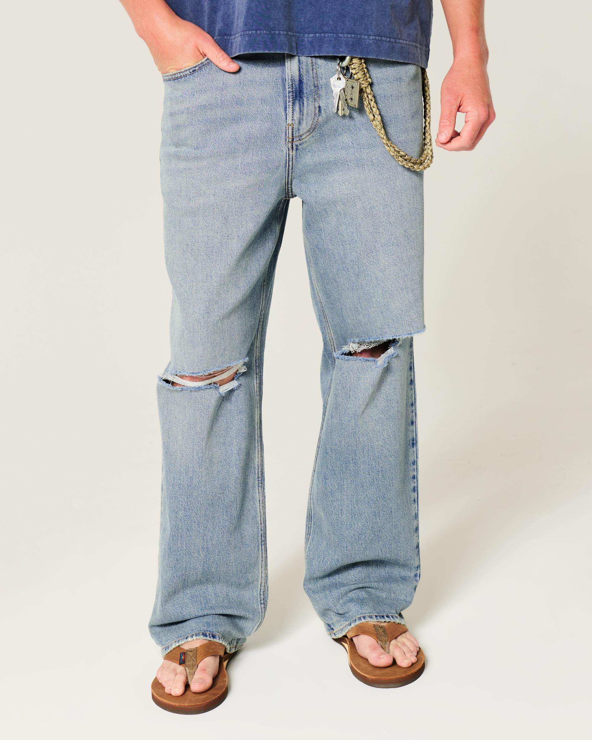 Ripped Medium Wash Baggy Jeans Product Image