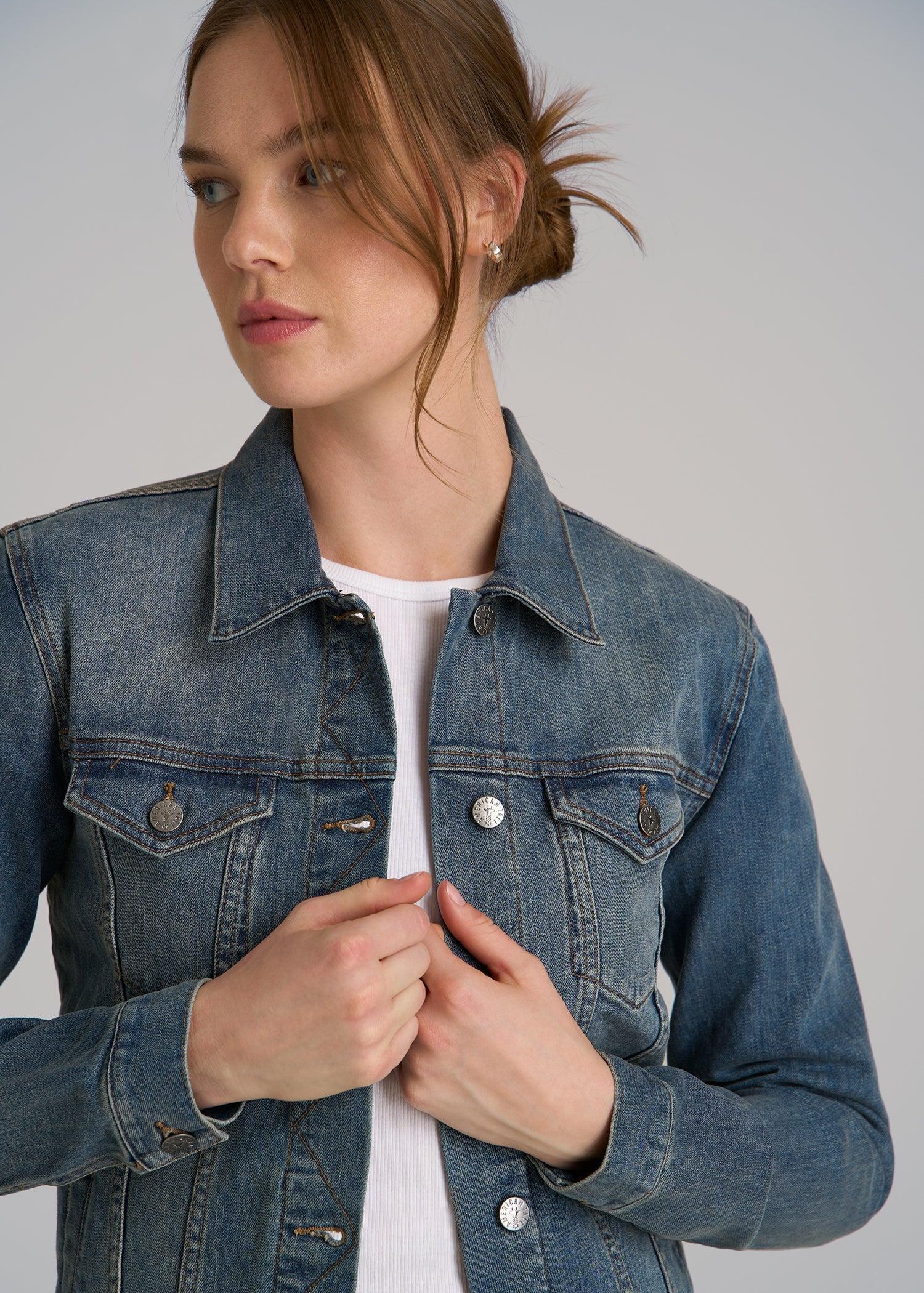 Denim Jacket for Tall Women in Vintage Medium Blue Female Product Image