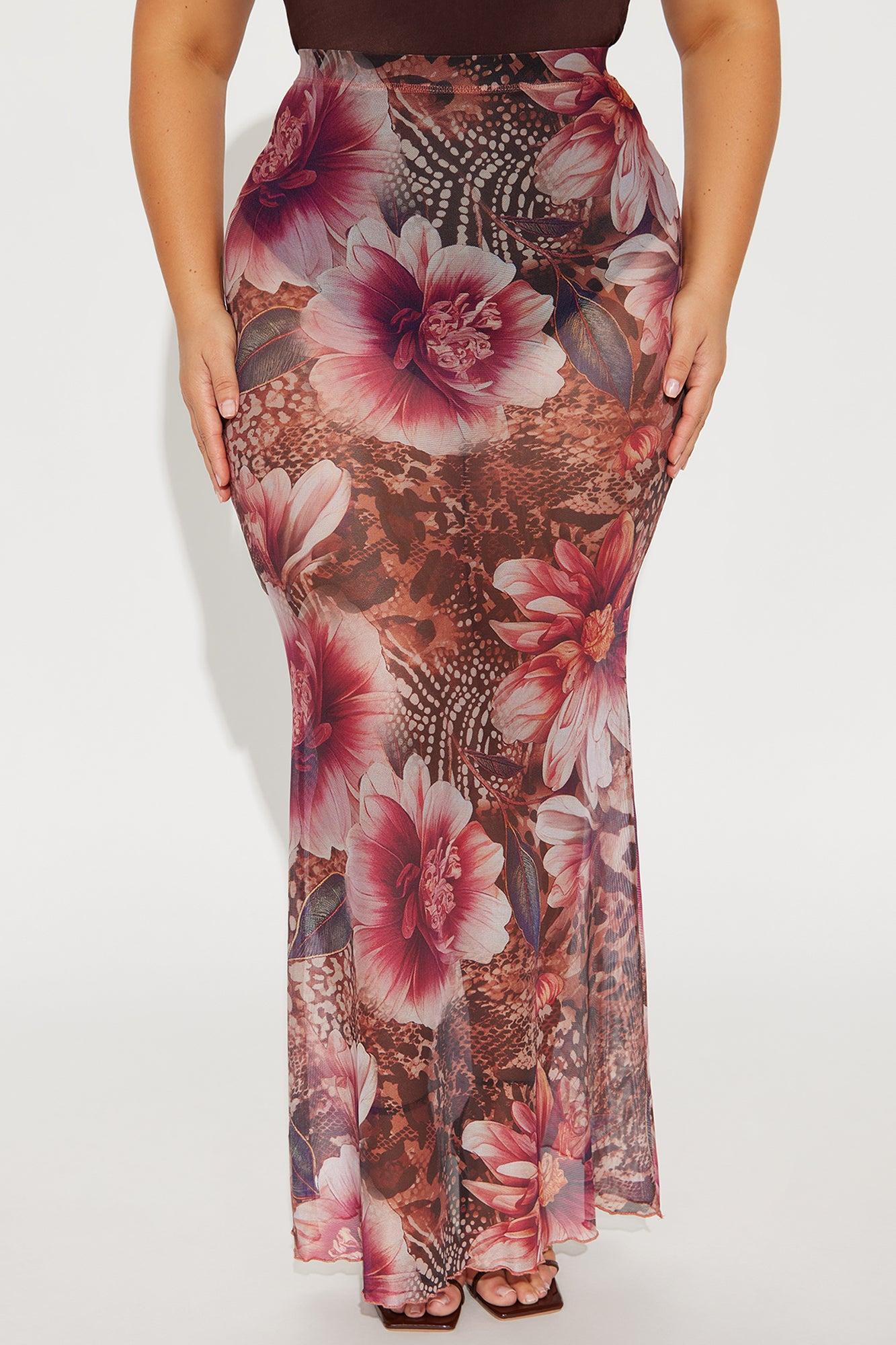 Feeling Some Type Of Way Floral Print Mesh Maxi Skirt - Brown/combo Product Image