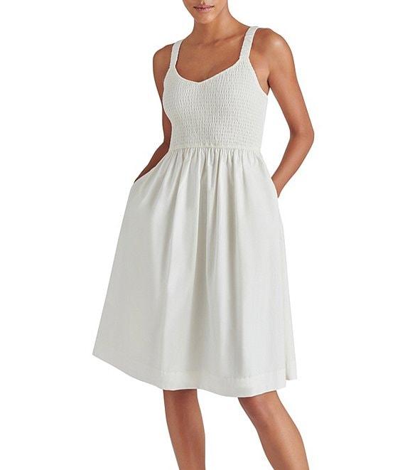 Steve Madden Fleur Poplin Sweetheart Neck Sleeveless Smocked Dress Product Image