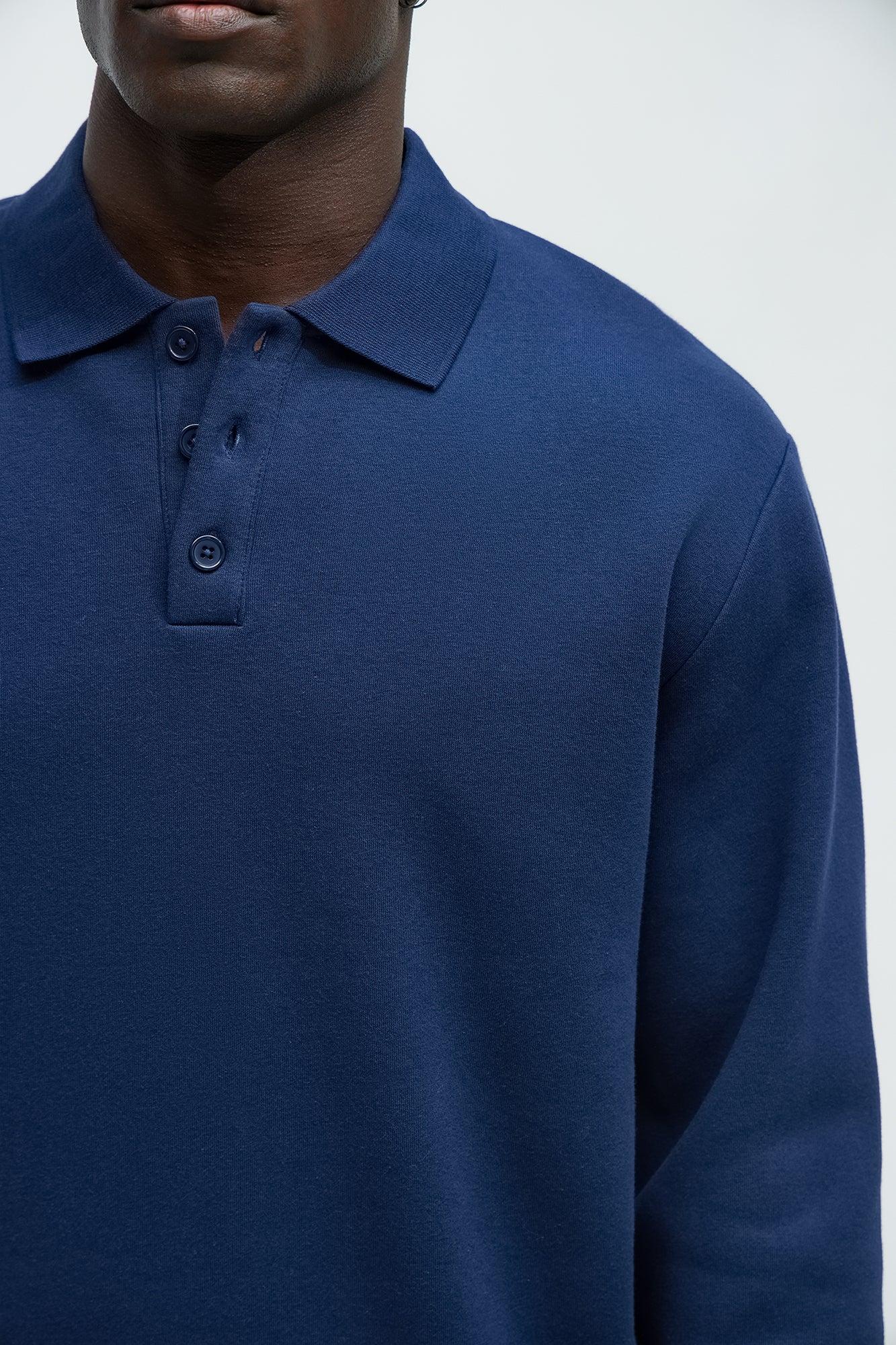 Tyson Fleece Long Sleeve Polo - Navy Product Image
