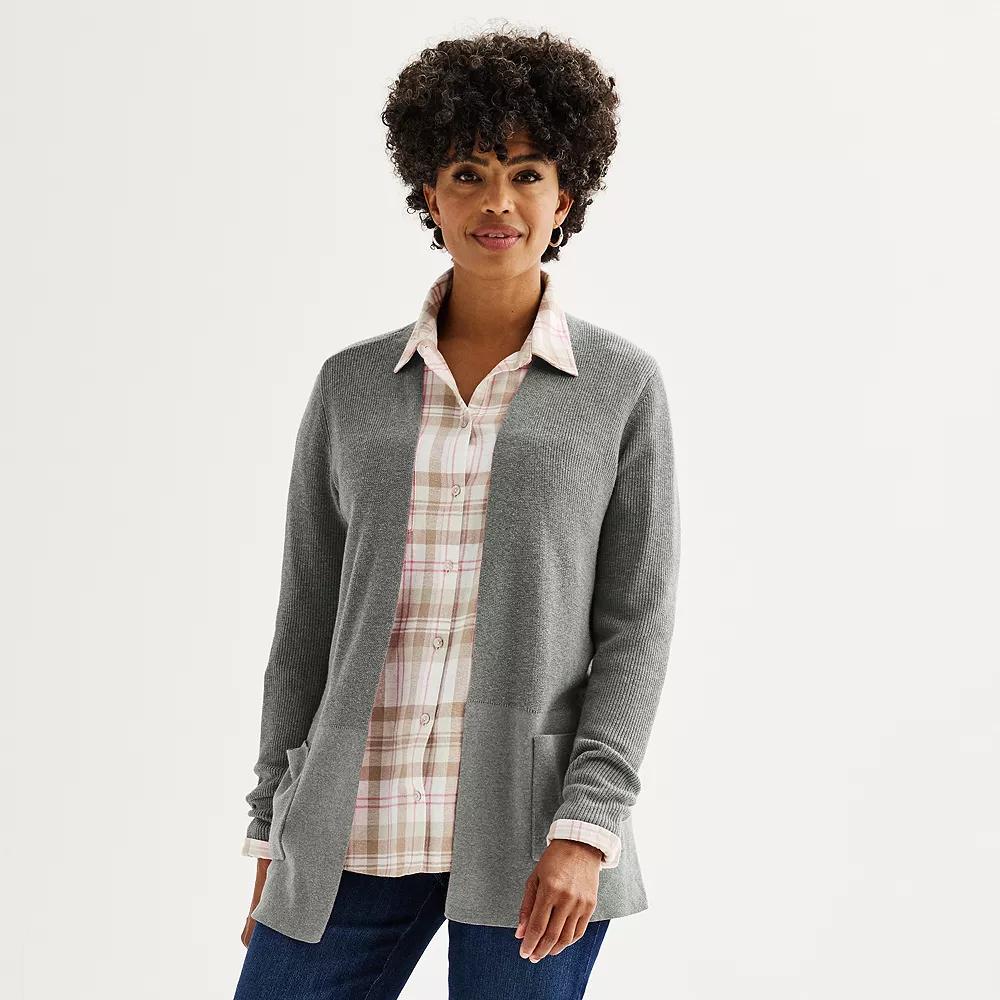 Women's Croft & Barrow® Classic Ribbed Open-Front Cardigan, Size: Small, Coal Grey Product Image