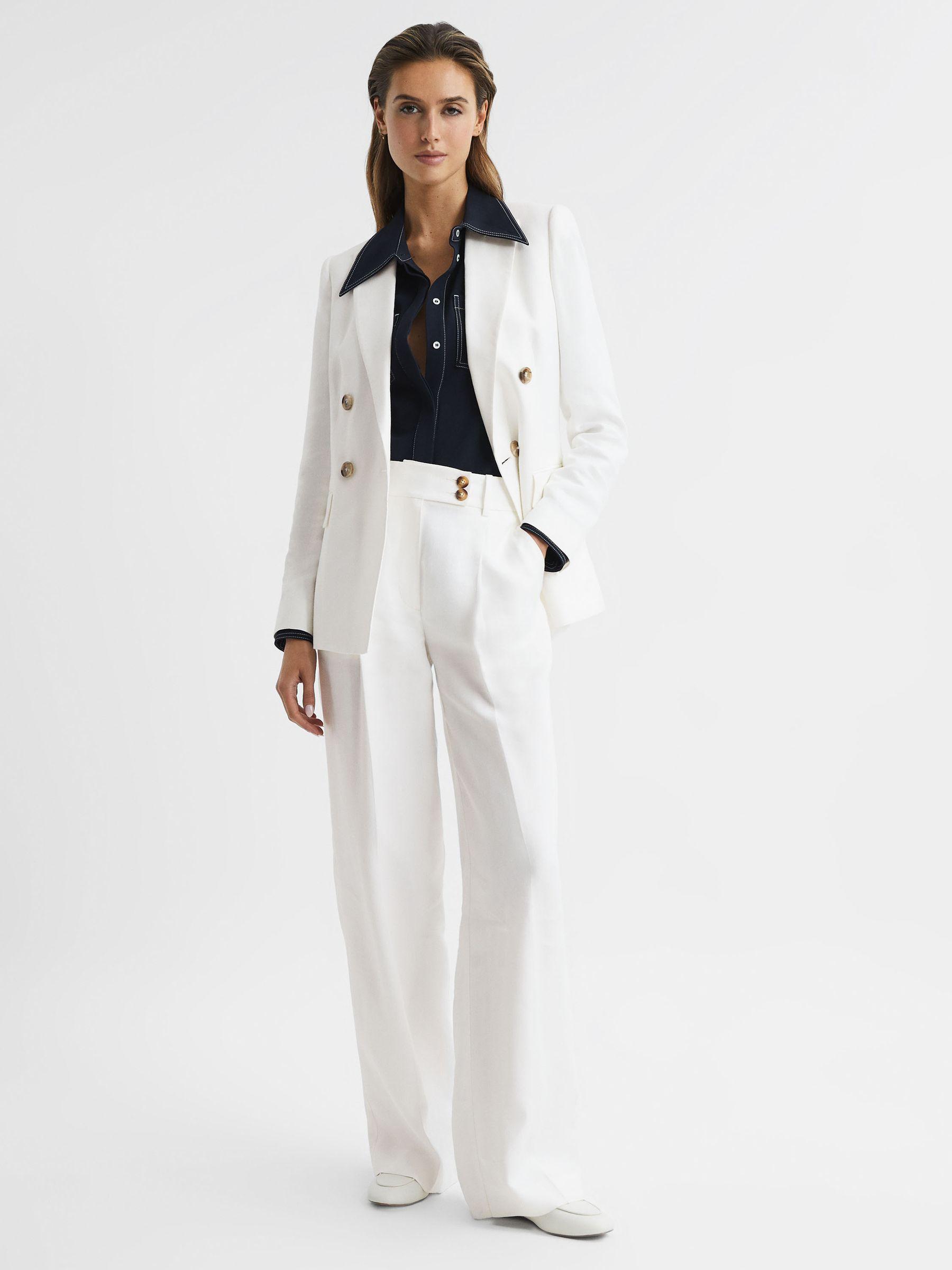 Double Breasted Linen Blazer in White Product Image