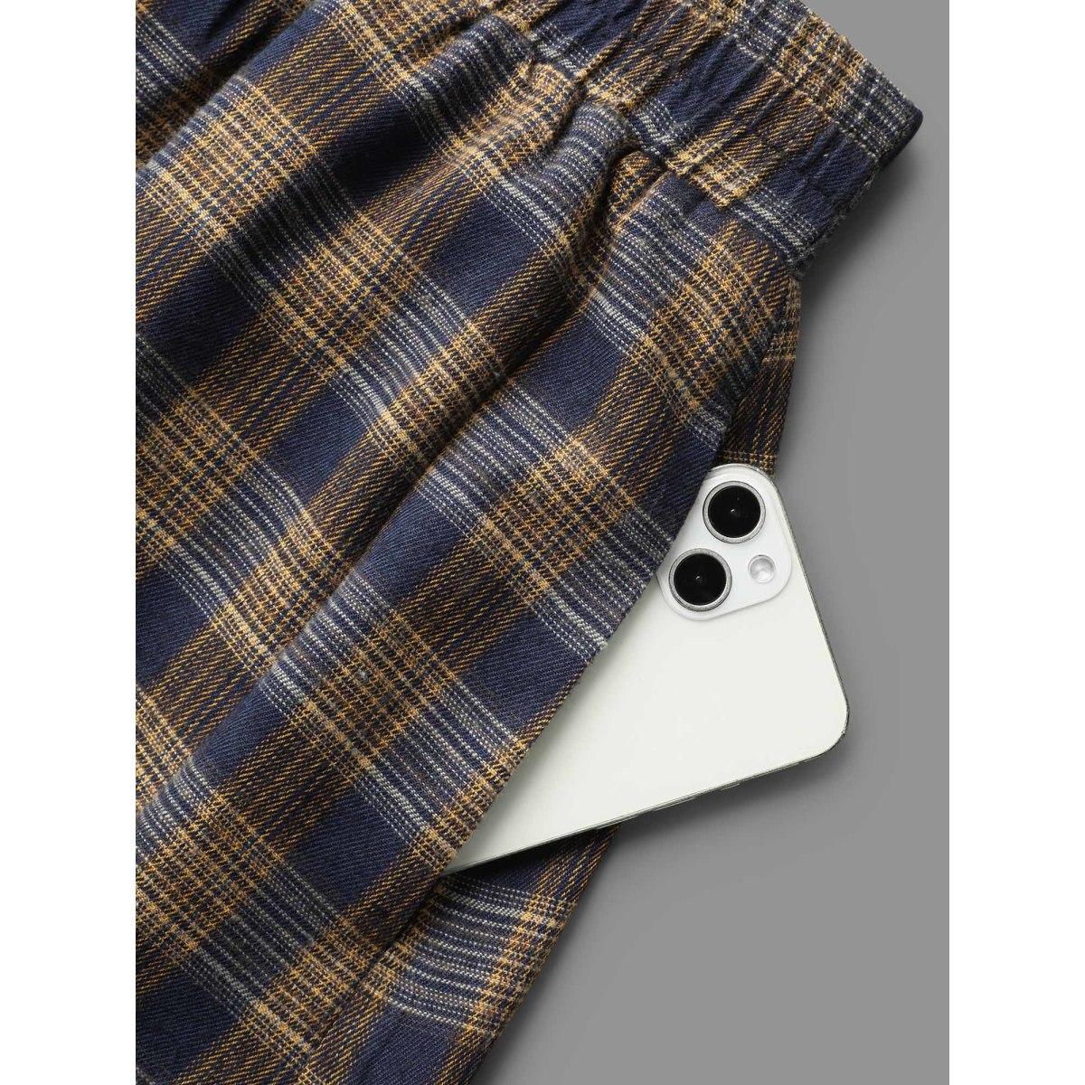 Plus Size Plaid Pattern Stretchy Waist Skirt Women Indigo Elegant Gathered No stretch Side seam pocket Everyday Skirts BloomChic 14-16/1X Product Image