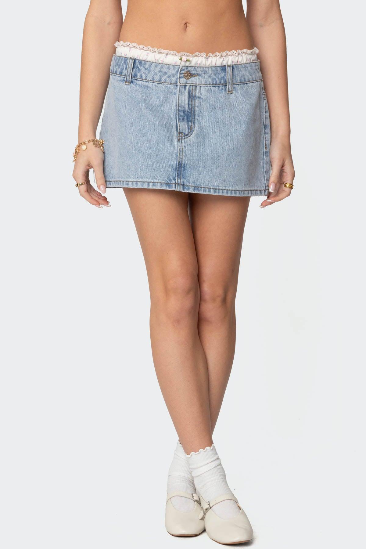 Floral Peekaboo Denim Mini Skirt Product Image