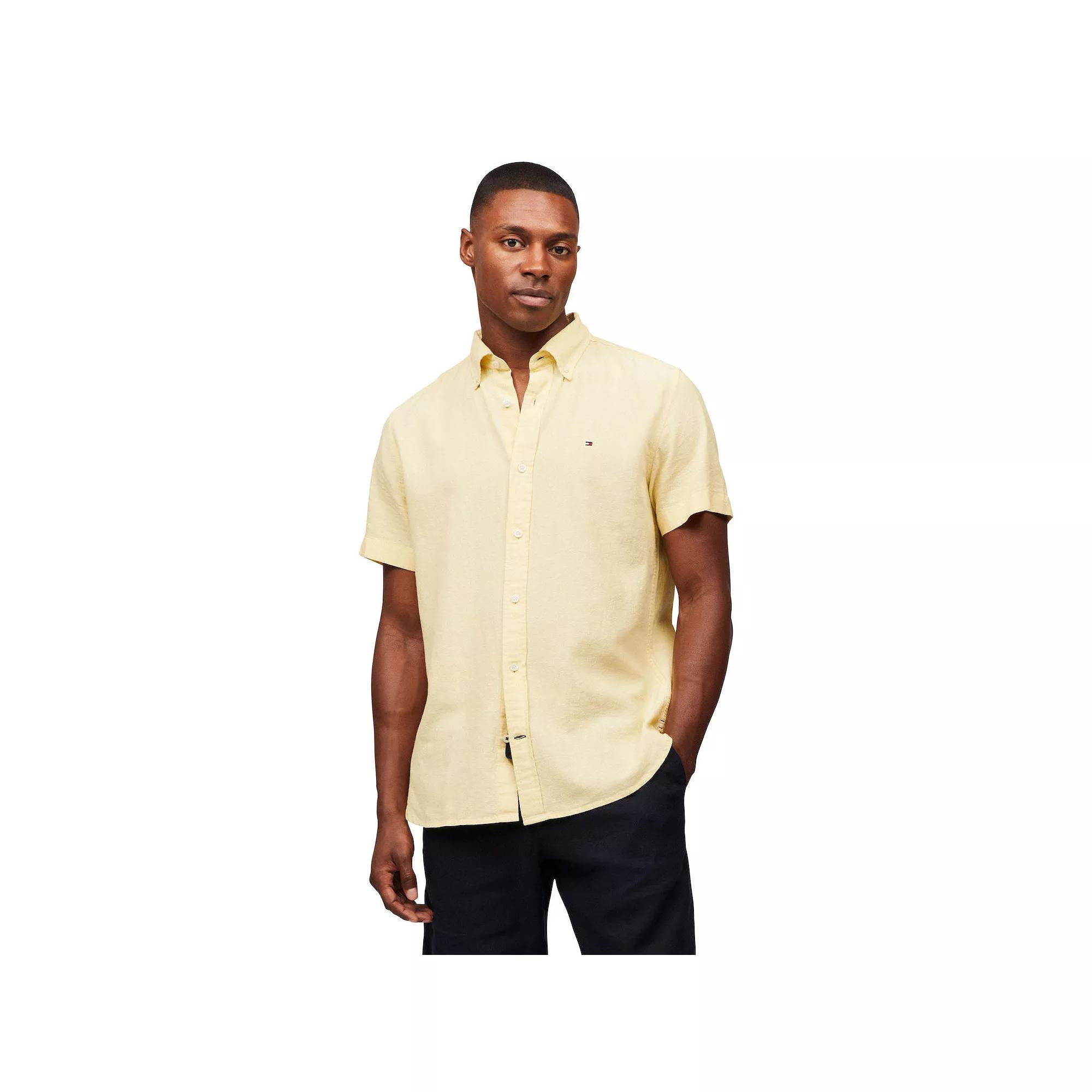 Men's Tommy Hilfiger Short Sleeve Solid Shirt, Size: XXL, Citronella Product Image