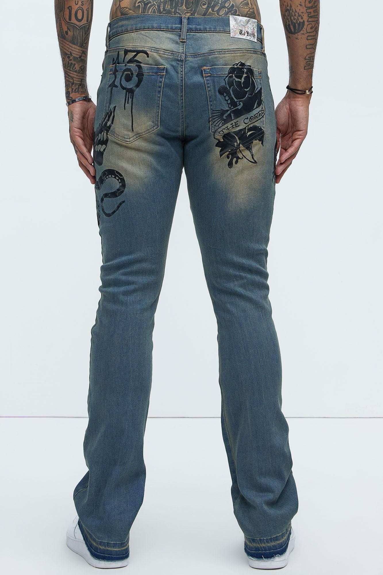 Ed Hardy Stacked Skinny Multi Tattoo Jeans  - Vintage Wash Product Image