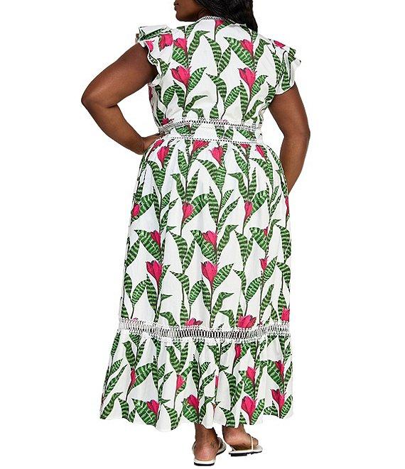 Layered With Love Plus Size V Neck Flutter Sleeve Lace Trim Fit and Flare Maxi Dress Product Image