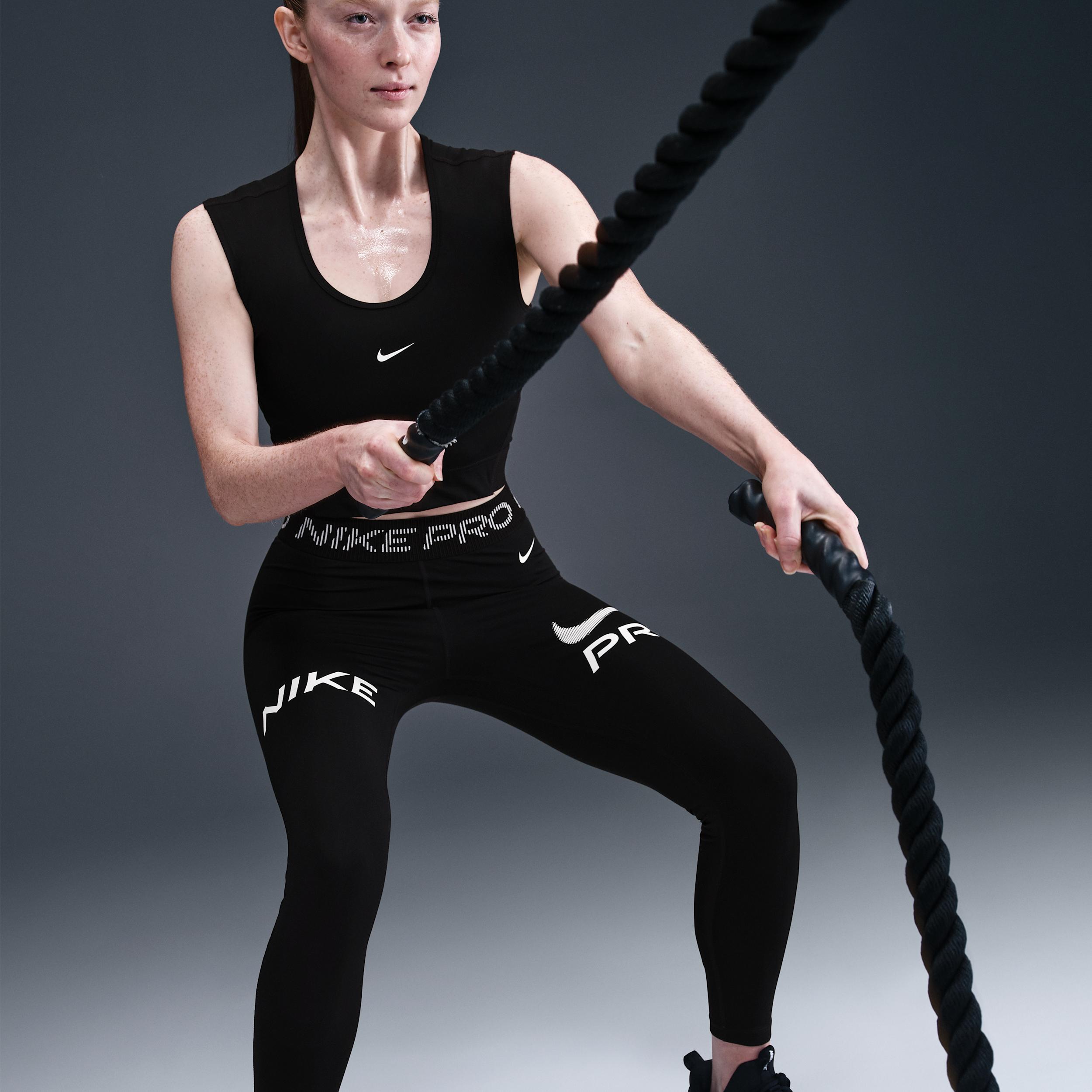 Womens Nike Pro Mid-Rise 7/8 Mesh-Panel Graphic Leggings | HV2306-010 Product Image