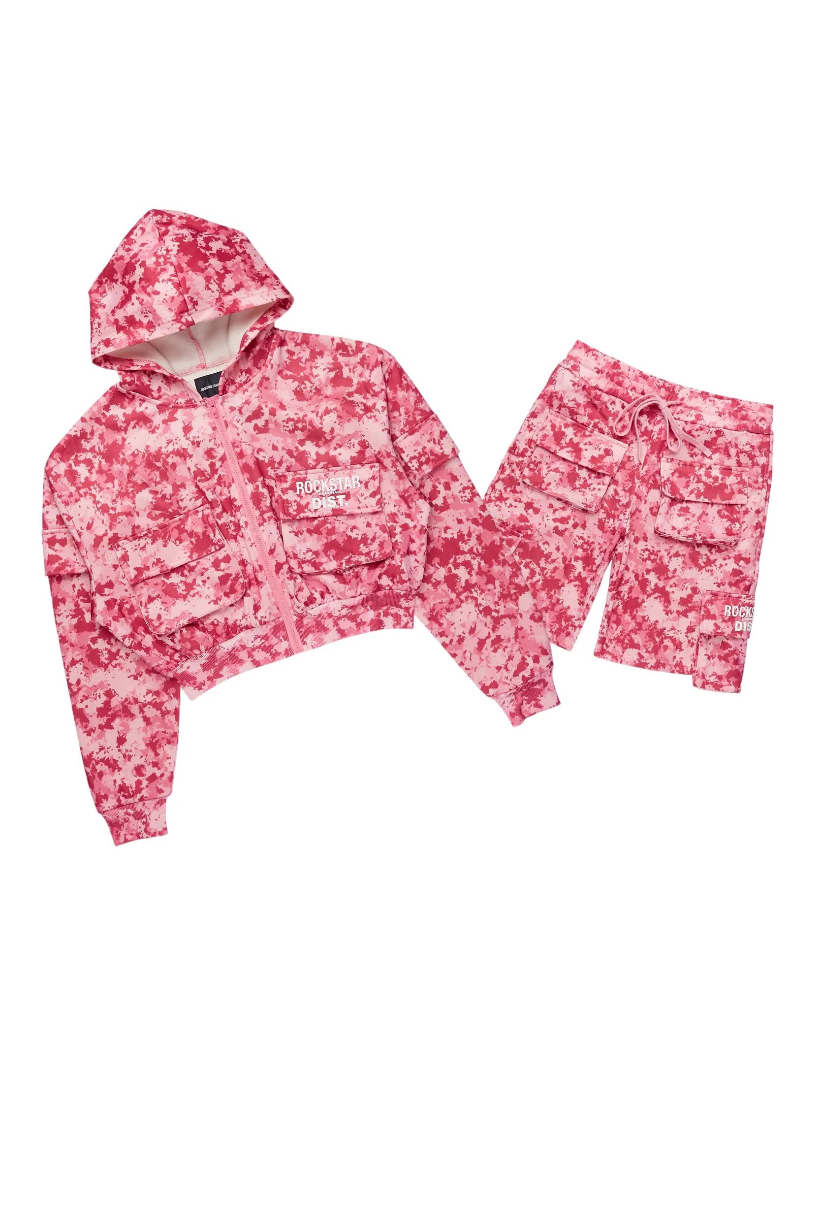 Shaneka Pink Digital Camo Cargo Short Set Female Product Image