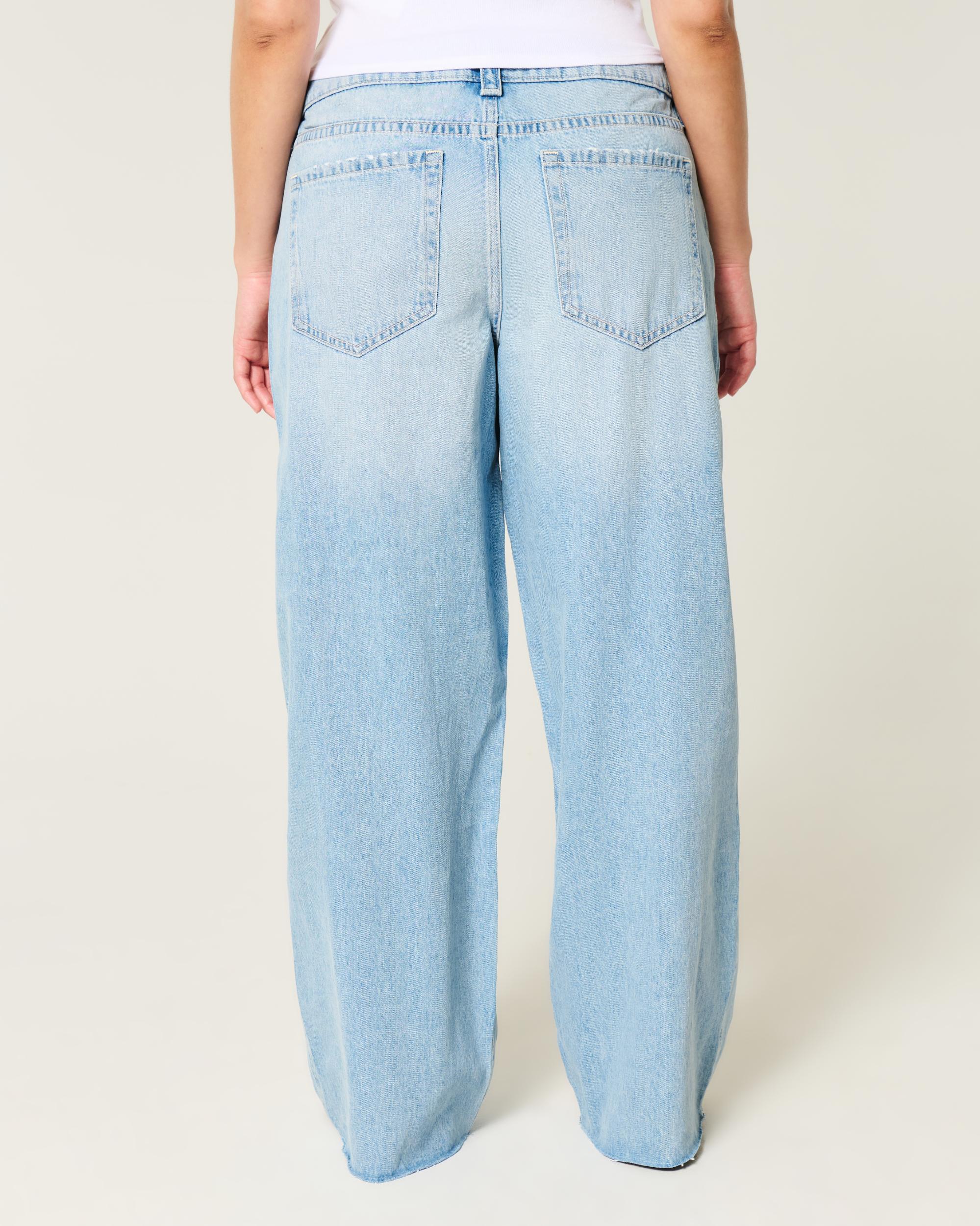 Curvy Low-Rise Light Wash Foldover Waist Super Baggy Jeans Product Image