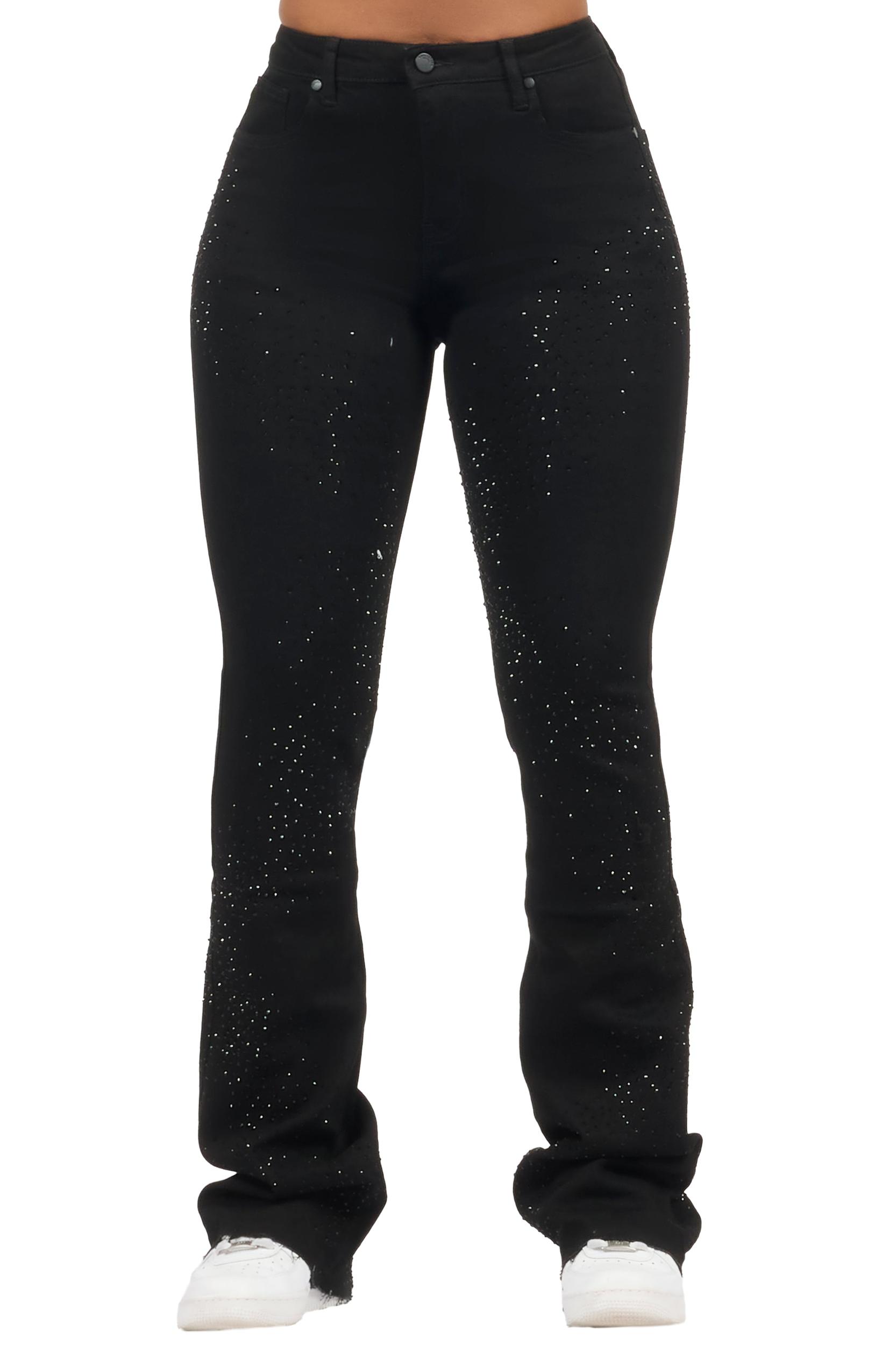 Brigette Black Rhinestone Stacked Flare Jean Female Product Image