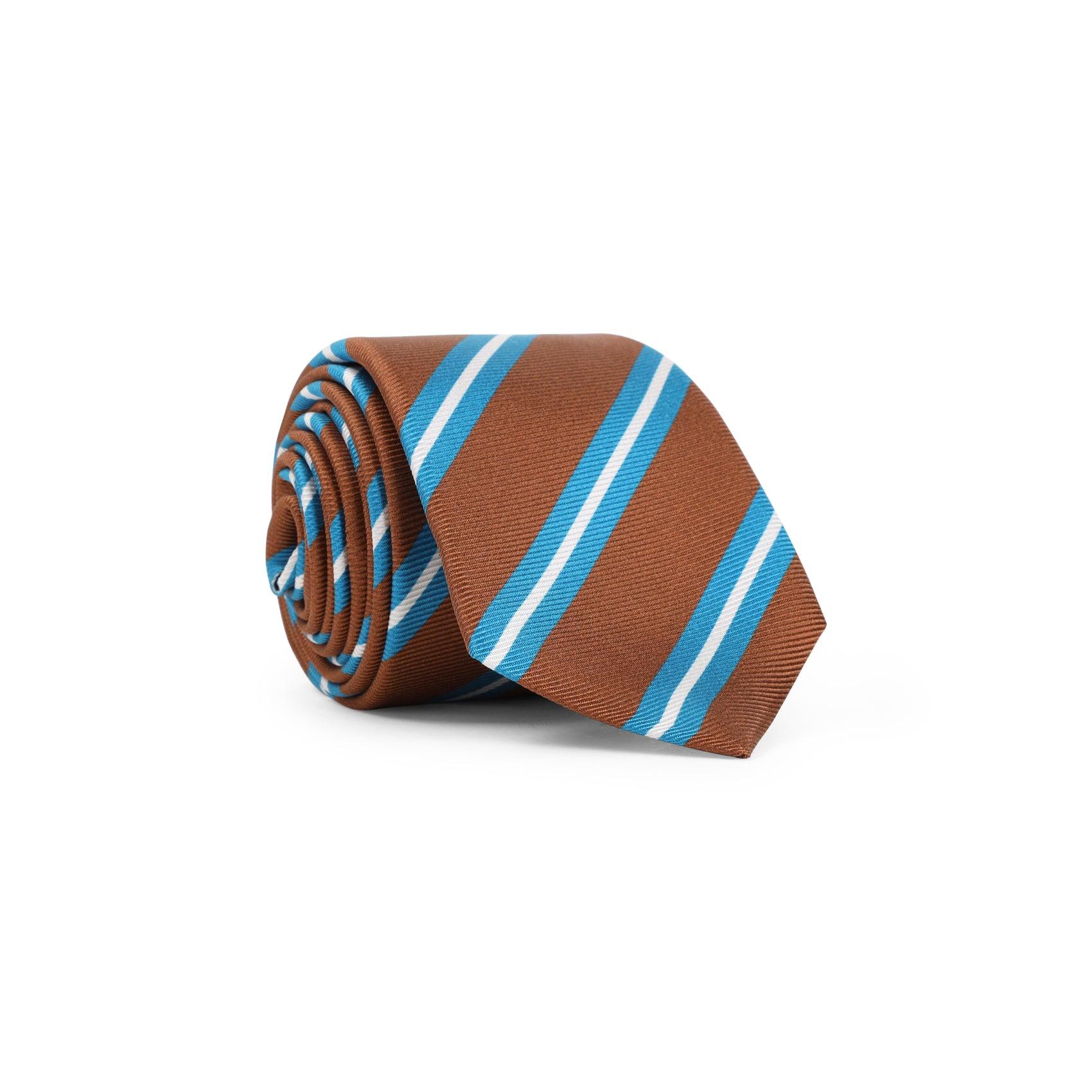KITON Brown Silk Tie With White And Blue Stripes Product Image