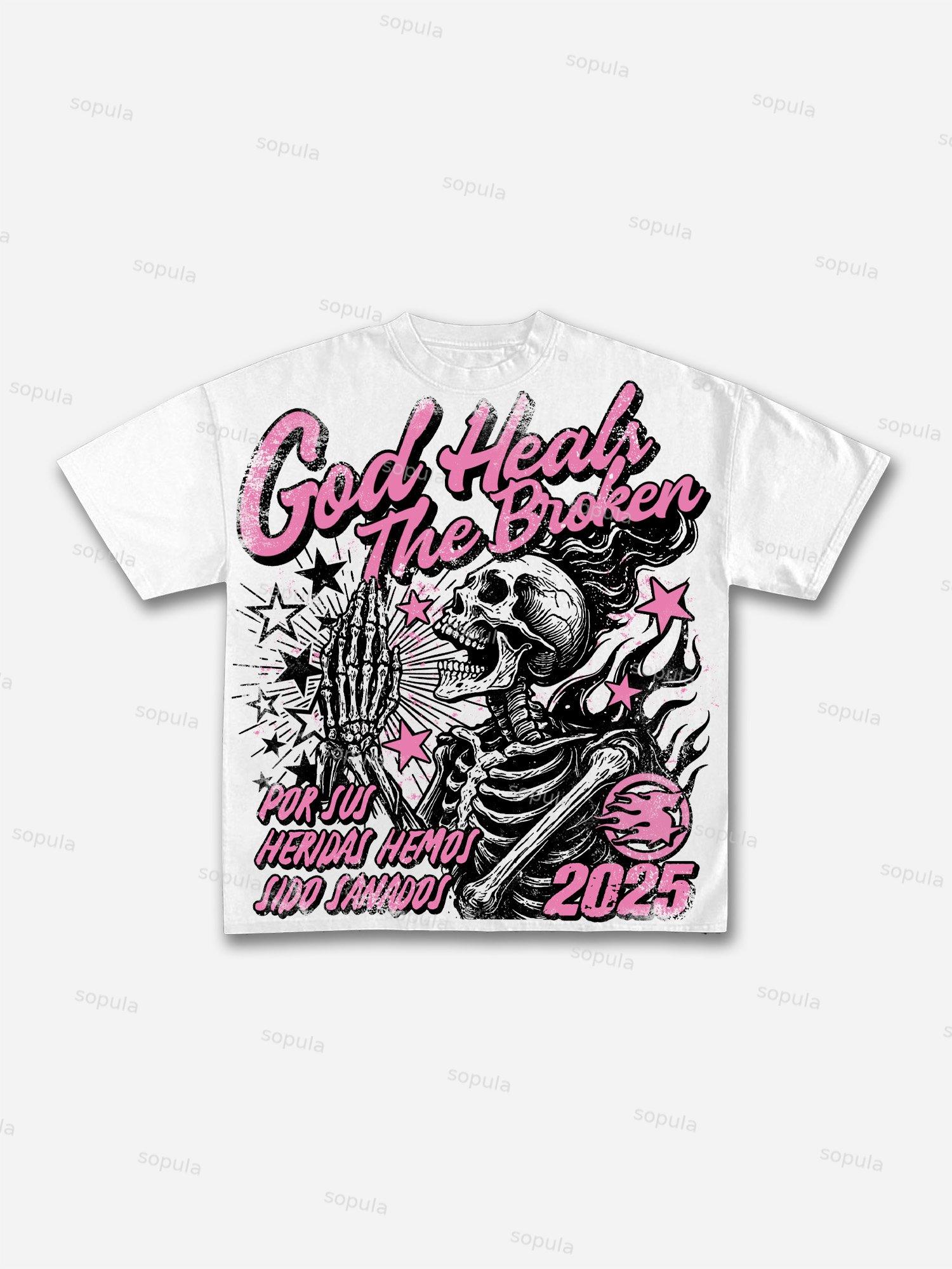 God Heals The Broken Vintage Graphic Cotton T-shirt Product Image
