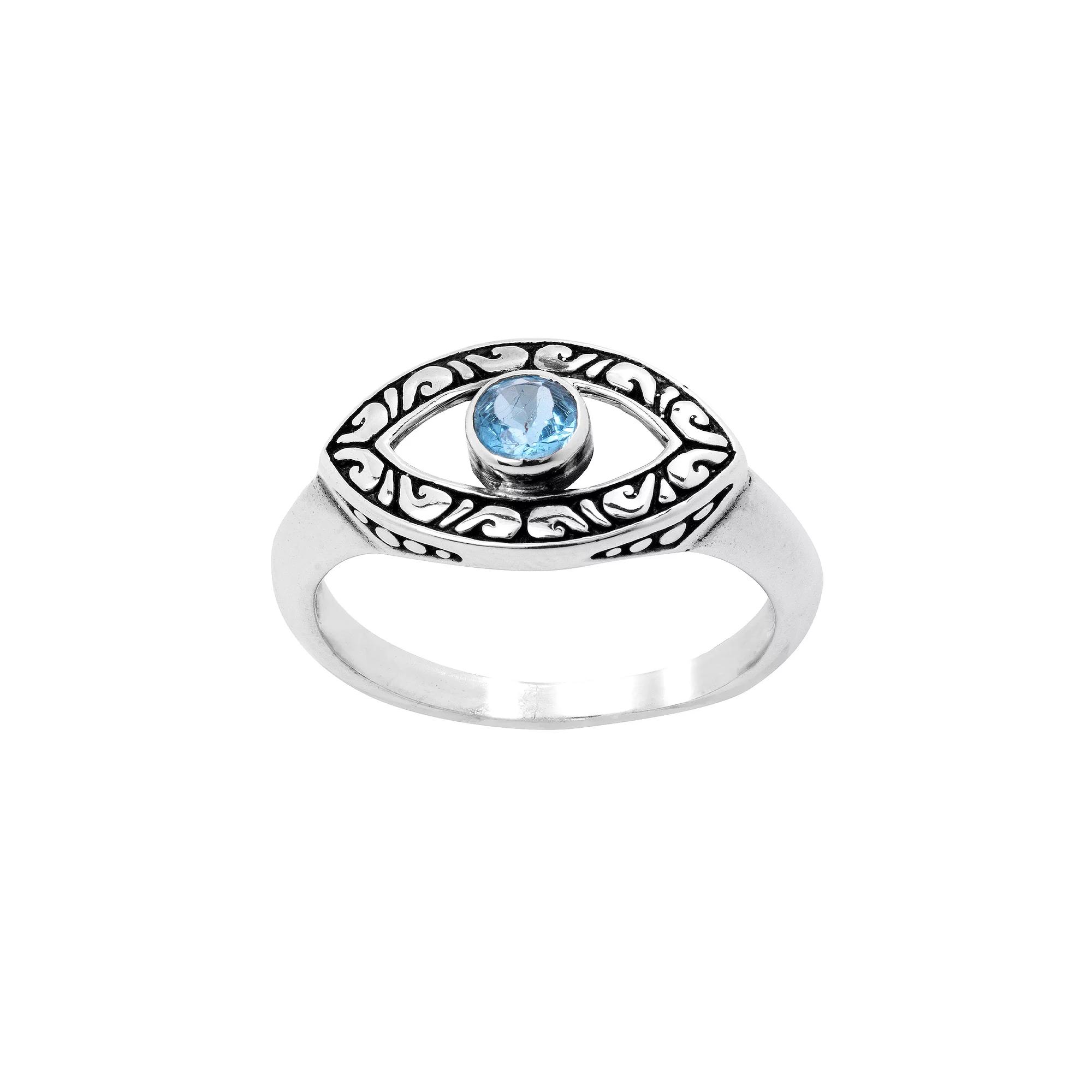 Main and Sterling Oxidized Sterling Silver Blue Topaz Guardian Eye Ring, Women's, Size: 8 Product Image