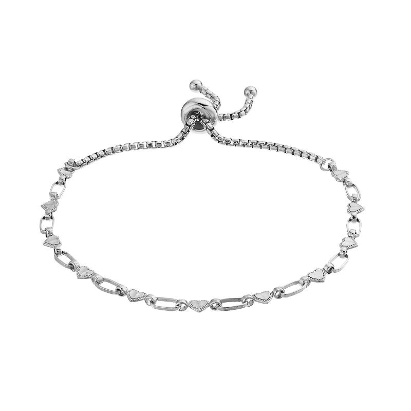 Kristen Kesho Sterling Silver Heart Link Adjustable Bolo Bracelet, Women's, Size: 9.50, Gold Tone Product Image