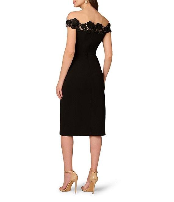 Aidan Mattox Off the Shoulder Lace Knit Crepe Sheath Midi Dress Product Image