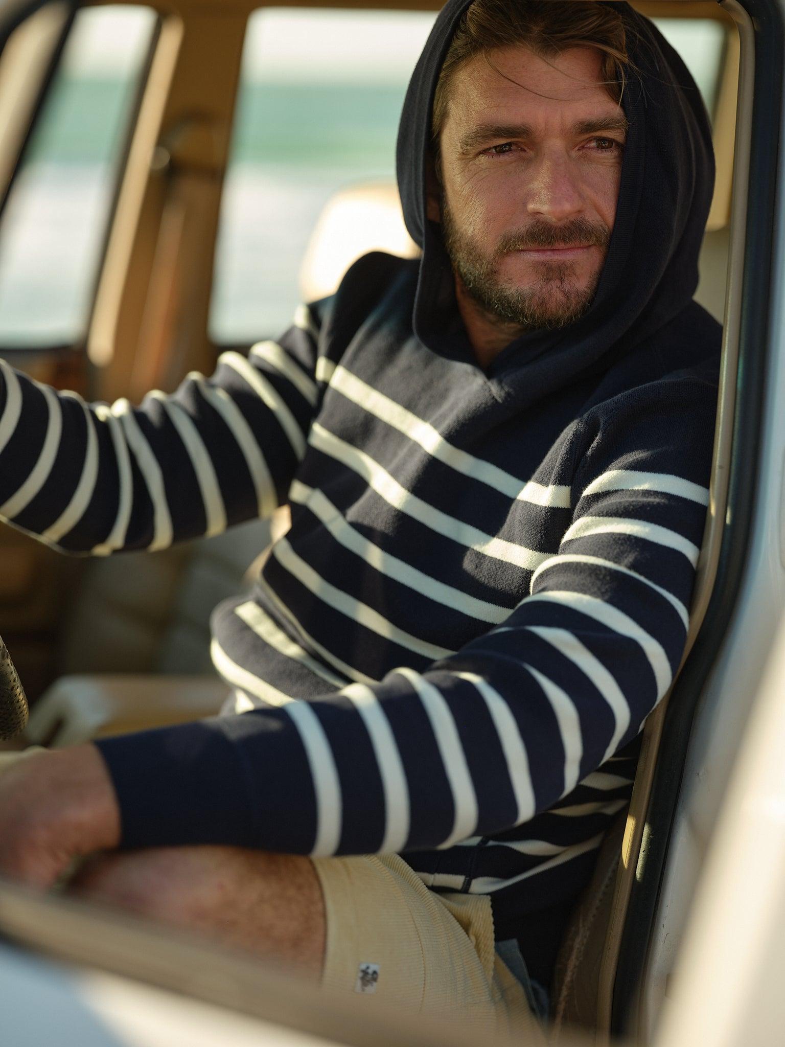 Wharf Knit Hoodie in Navy/White Stripe Product Image