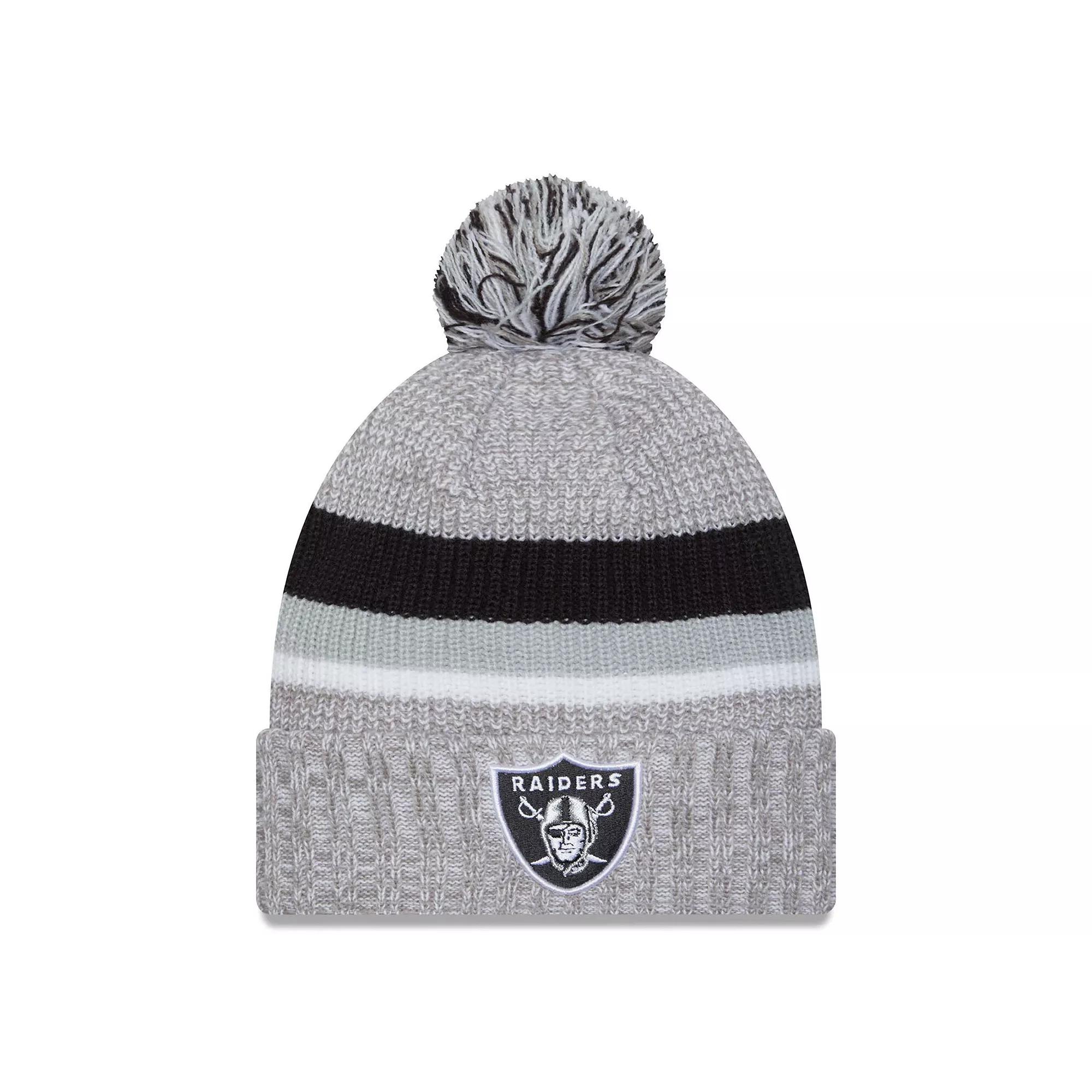 Men's New Era Heather Gray Las Vegas Raiders Cuffed Knit Hat with Pom, Lvr Grey Product Image