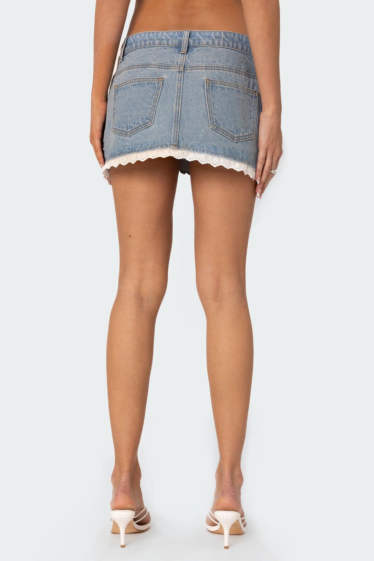 Eyelet Lace Up Denim Mini Skirt Product Image