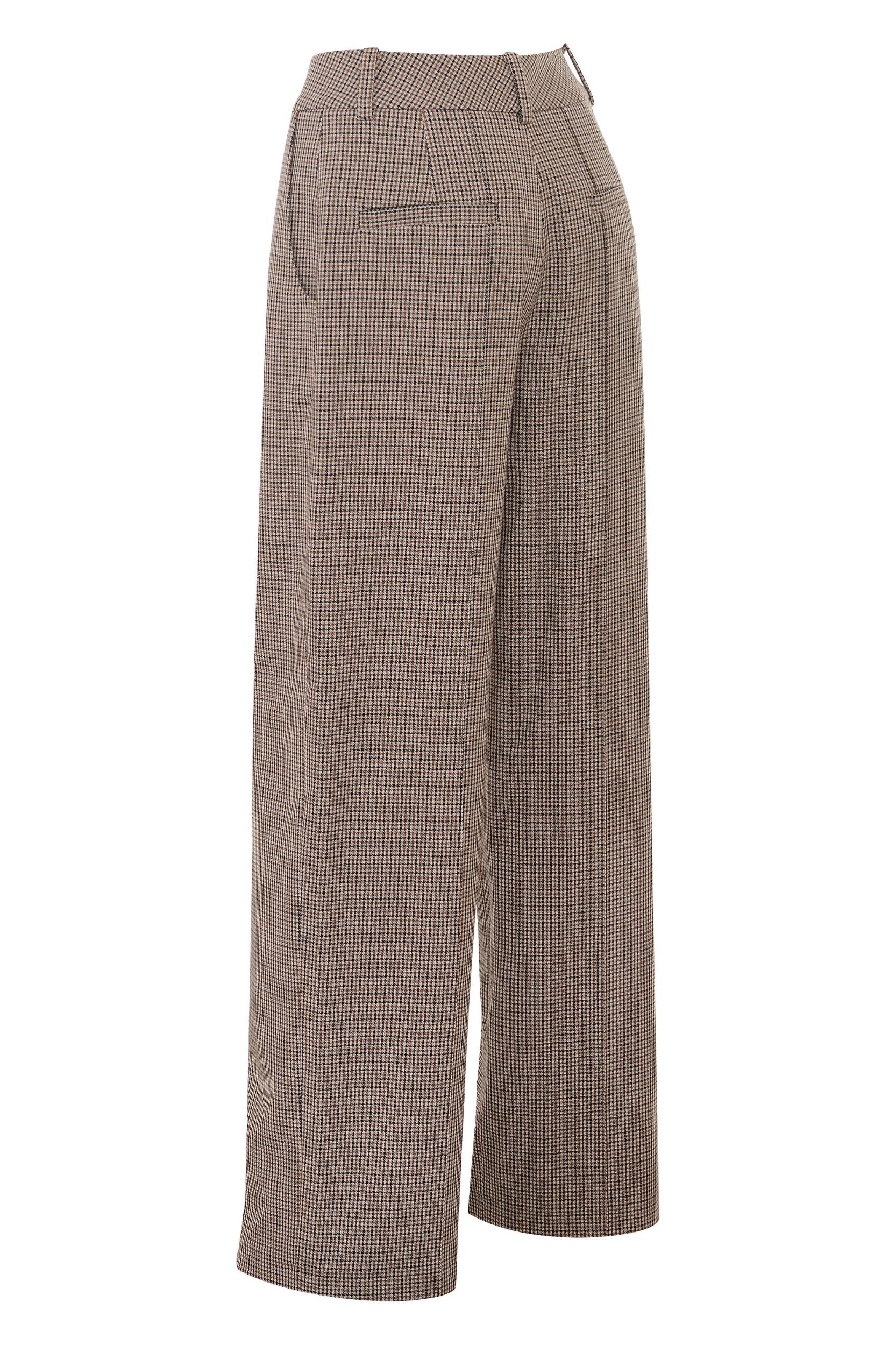 Hayden  brown puppytooth wide leg high waist tailored trousers Product Image