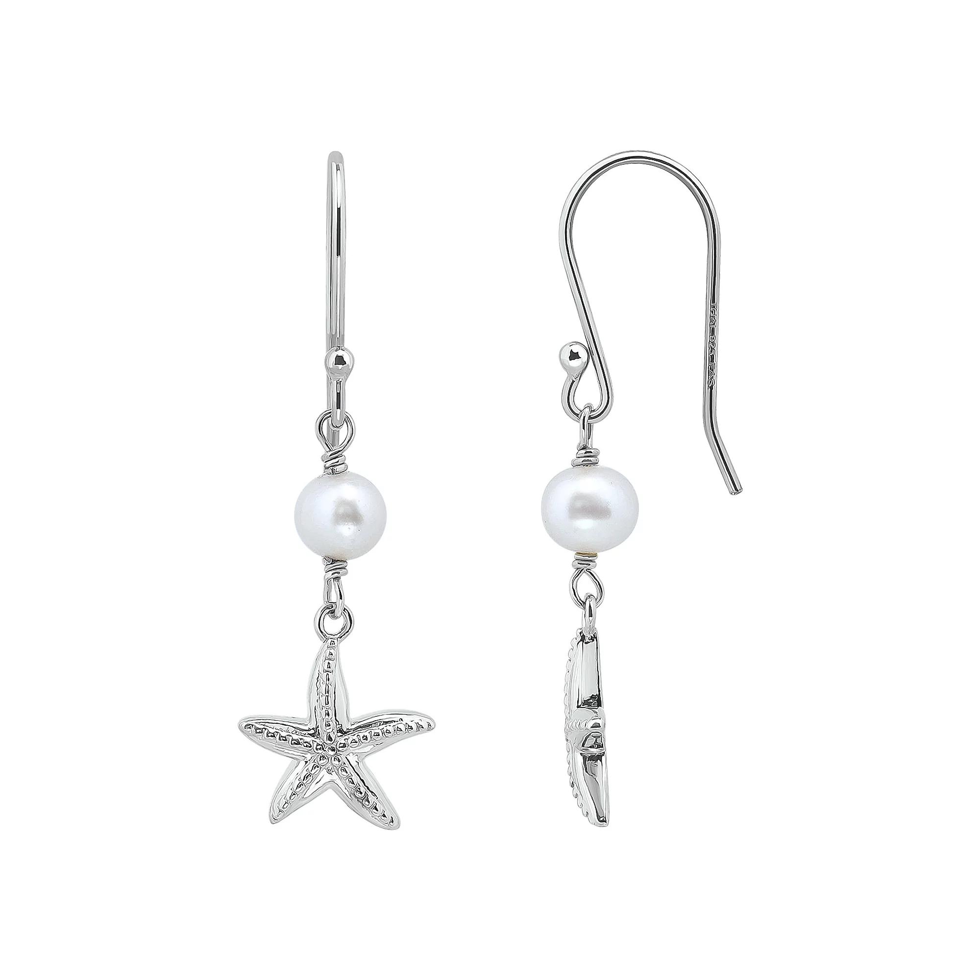 Aleure Precioso Sterling Silver Starfish & Freshwater Cultured Pearl Drop Earrings, Women's, Silver Tone Product Image