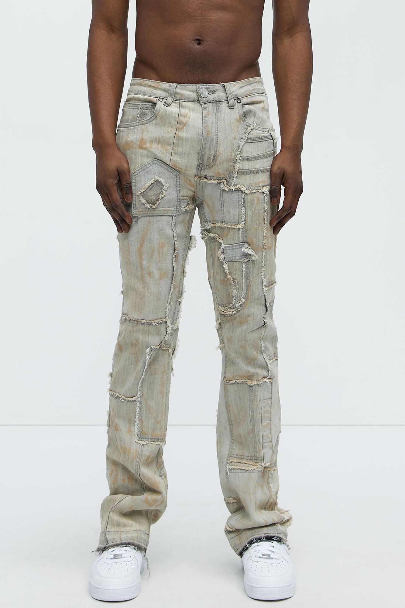 Stacked Skinny Flare Finish The Job Patch Frayed Jeans - Light Wash Product Image