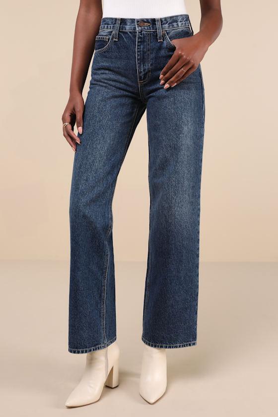 Everyday Coolness Dark Wash High-Rise Straight-Leg Jeans Product Image