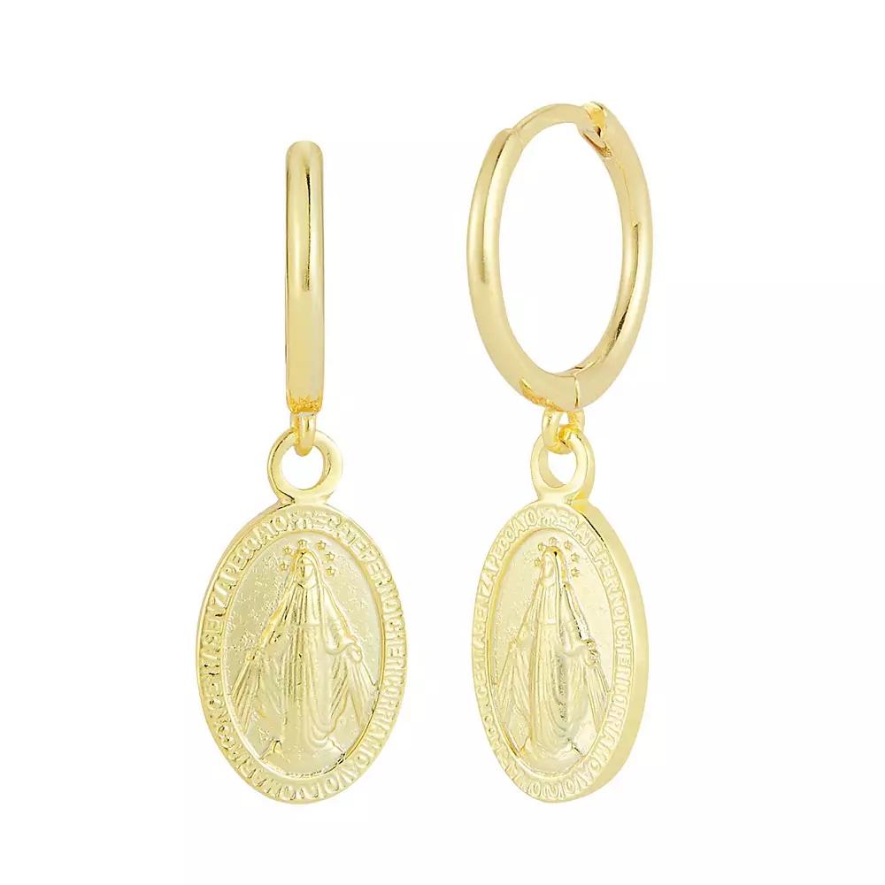 Sunkissed Sterling Saint Mary Oval Coin Hoop Drop Earrings, Women's, Gold Tone Product Image
