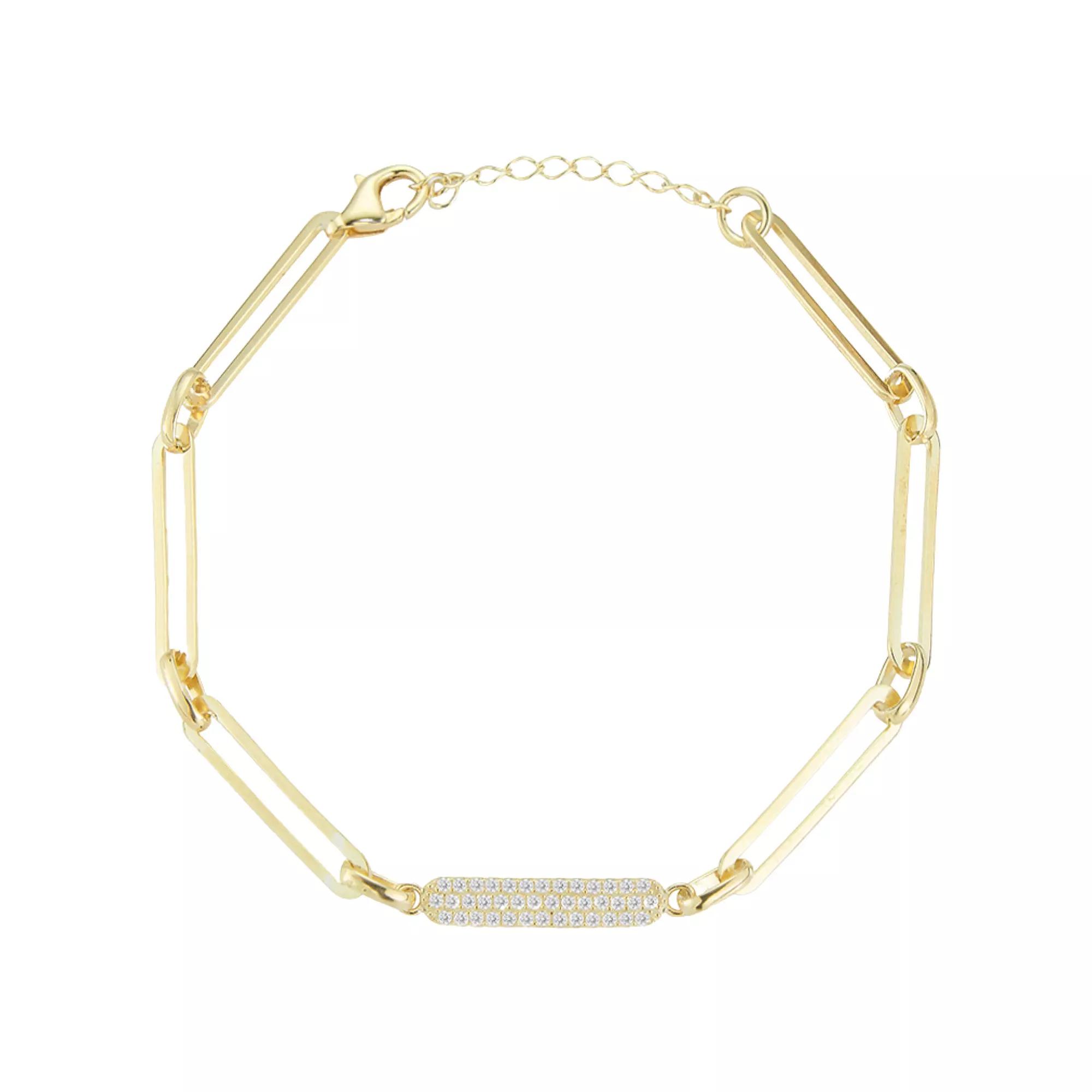 Sunkissed Sterling Cubic Zirconia Link Bar Bracelet, Women's, Size: 7", Gold Tone Product Image