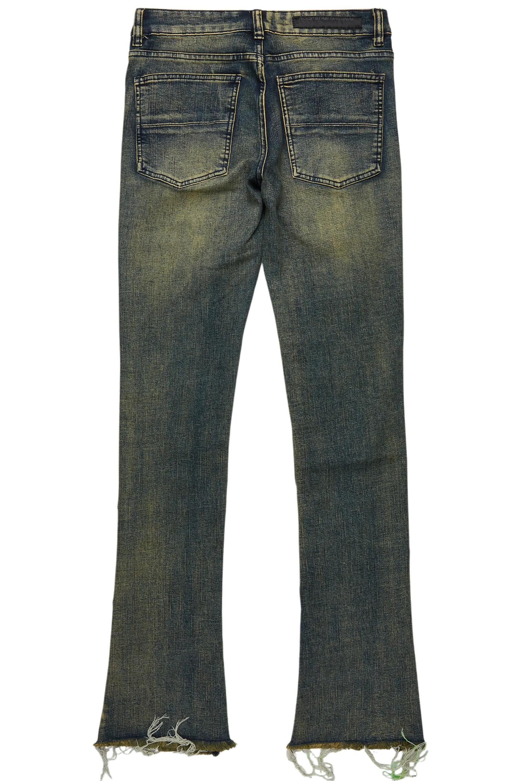 Valko Blue/Green Roller Paint Stacked Flare Jean Male Product Image