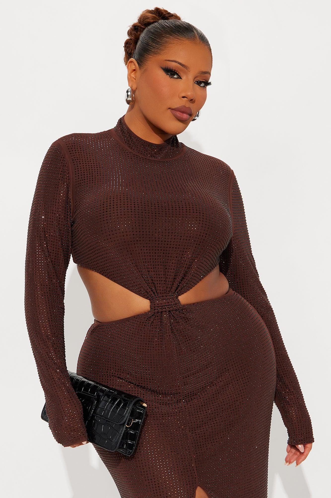 Majestic Moment Rhinestone Maxi Dress - Chocolate Female Product Image