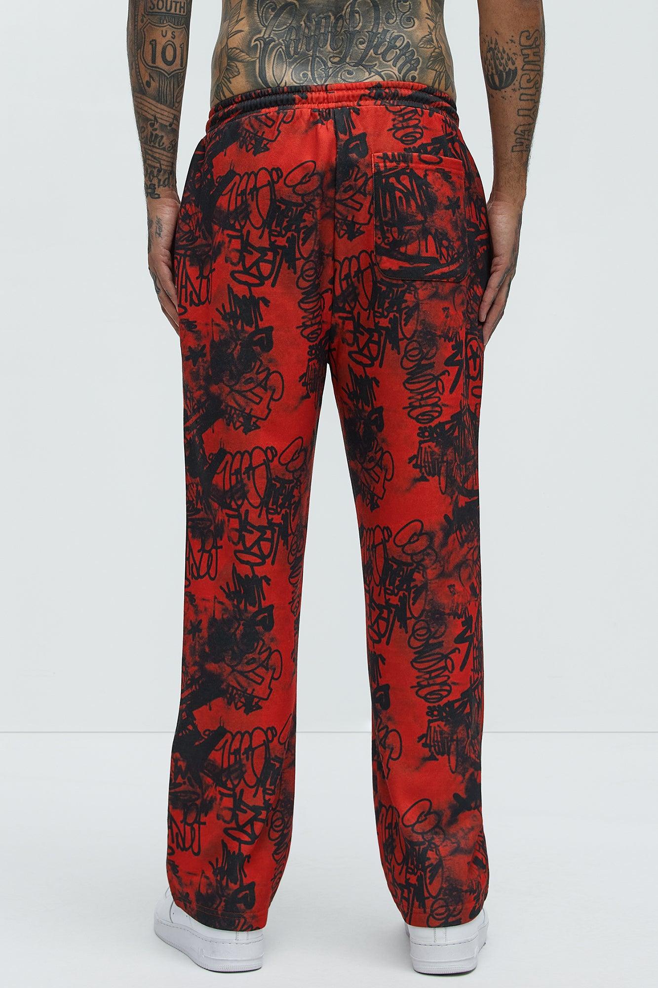 Vandal Straight Graffiti Sweatpants - Red Product Image