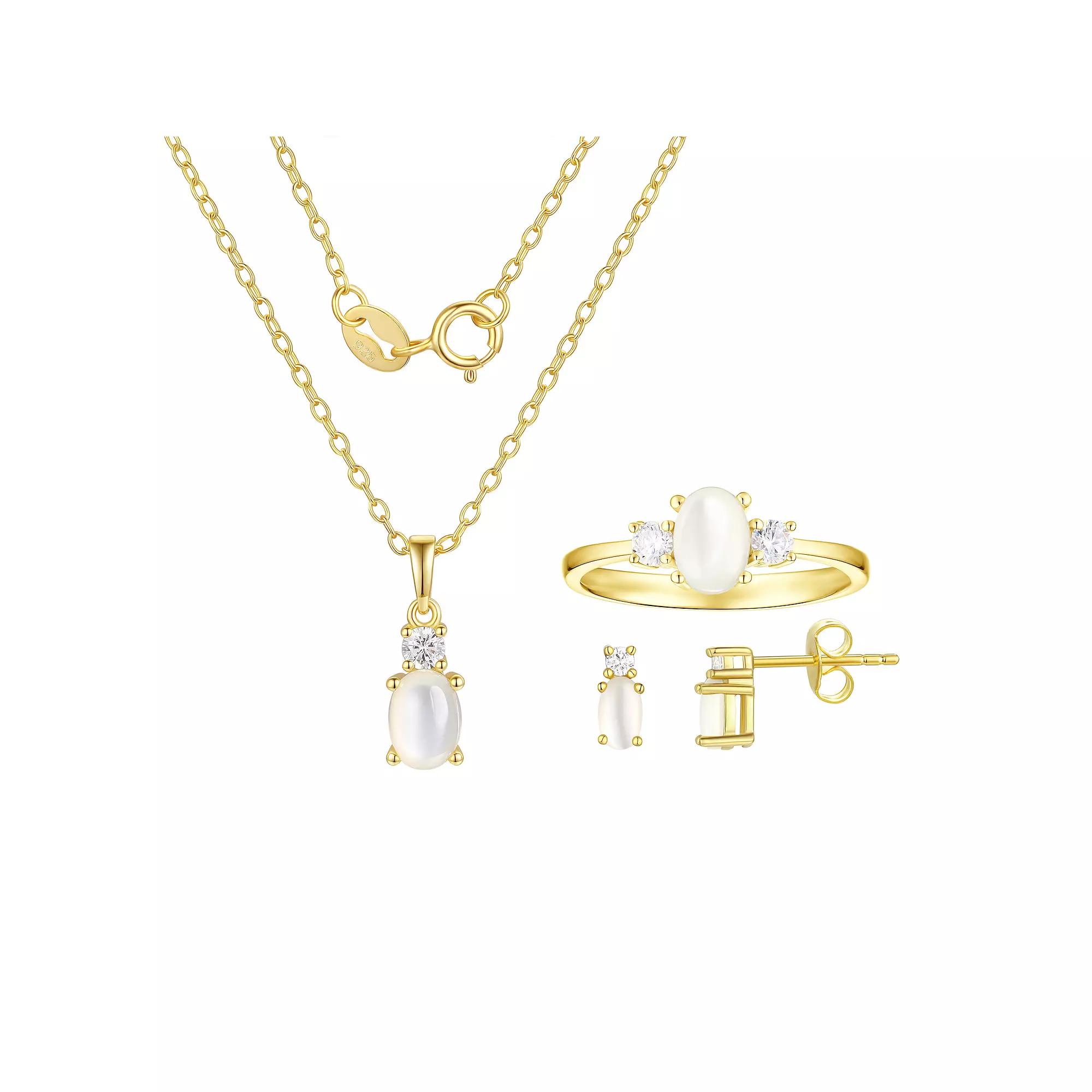 Argento Forte 14k Gold Over Silver Simulated Birthstone & Cubic Zirconia Pendant, Ring, & Earring Trio Set, Women's, June Product Image