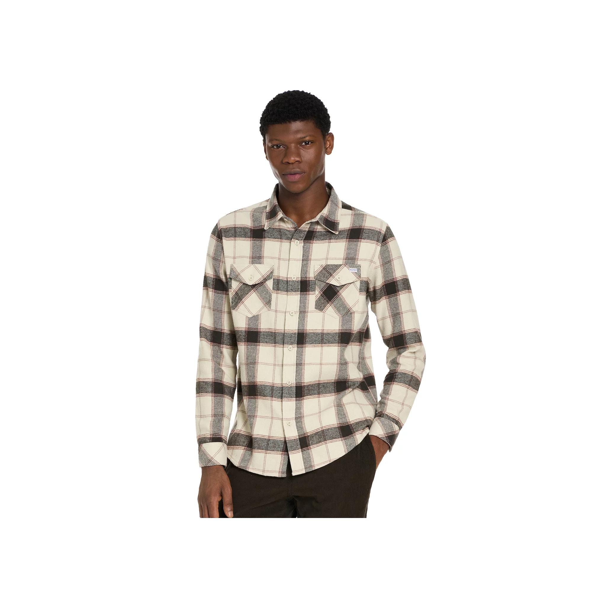Men's Hurley Long Sleeve Button Down Flannel, Size: Medium, Ivory Product Image